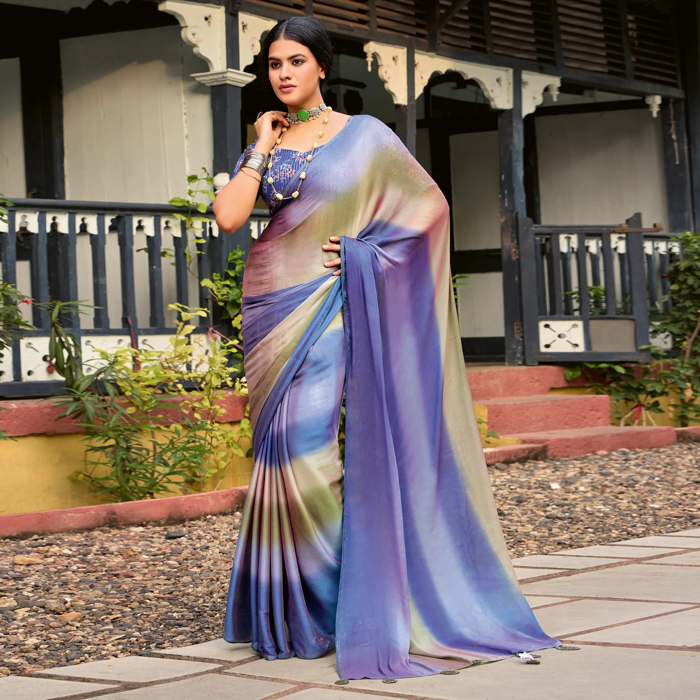 Violet Ombre Print Chiffon Sarees  