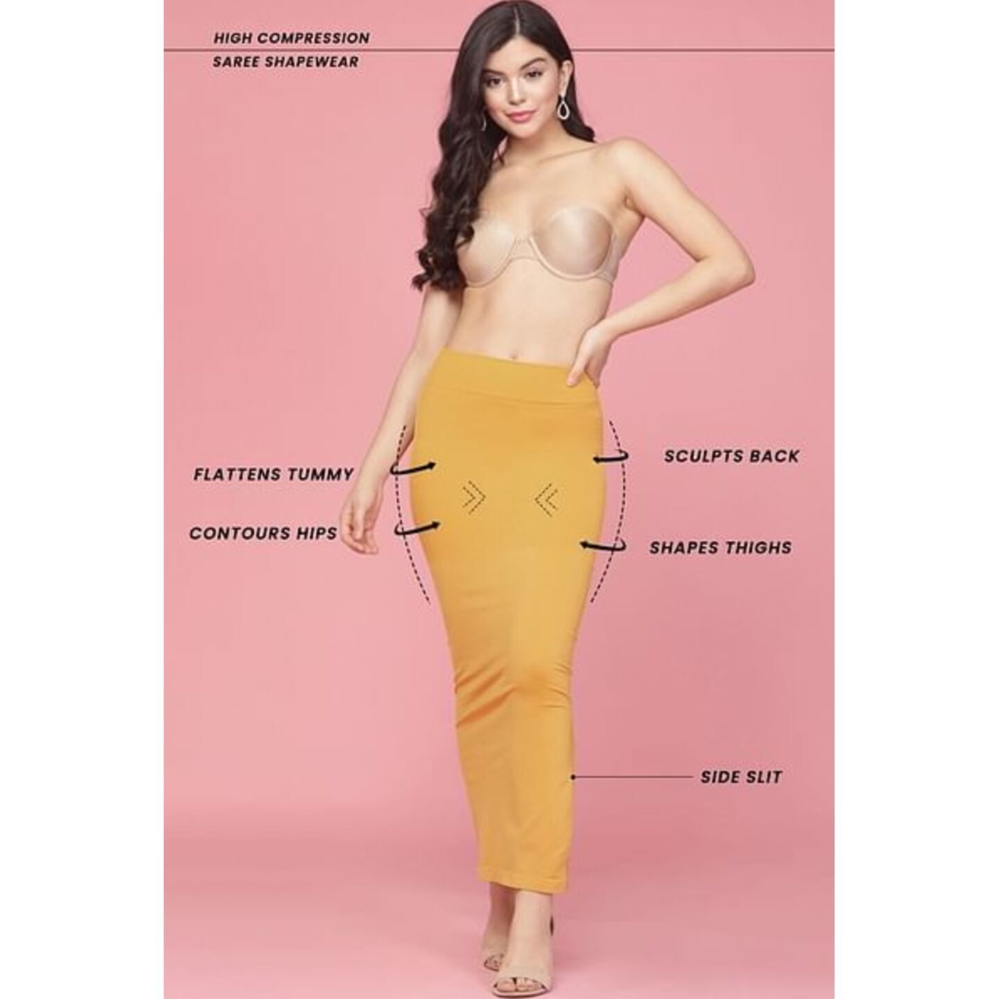 Saree Shapewear with Side Slit in Yellow 