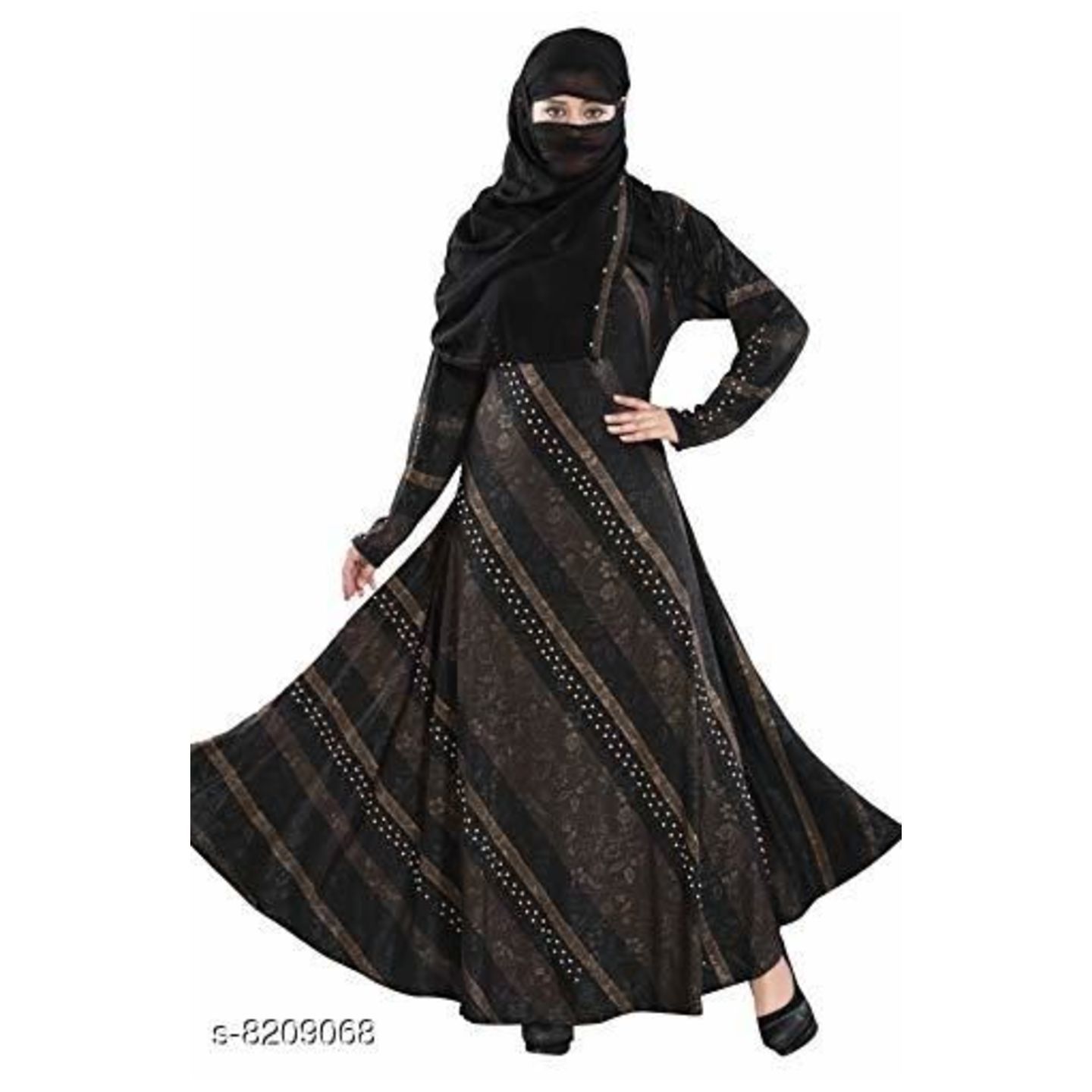 Attractive Lycra Abaya Burkha with Waist Belt/ Scarf Hijab (DN381-GOLD DIAMOND)
