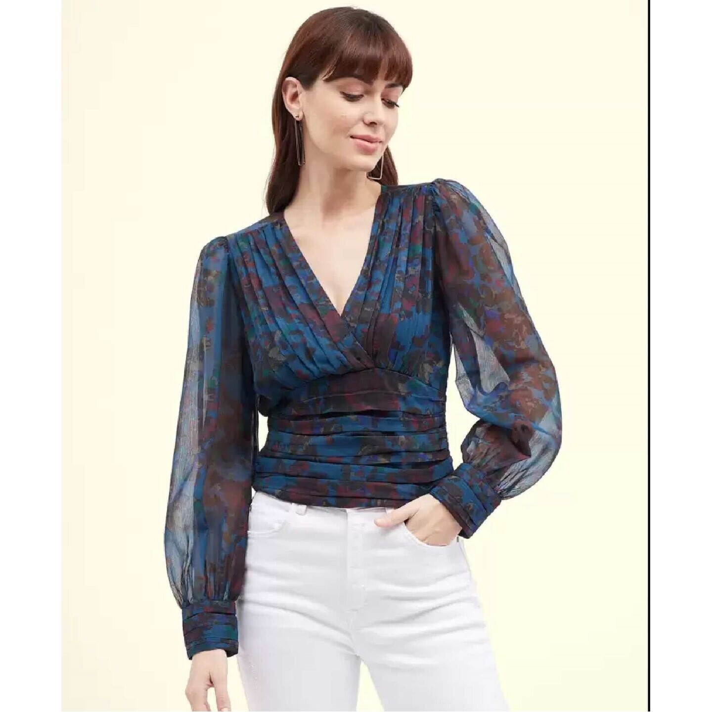 HARPA Casual Cuffed Sleeves Floral Print Women Top  