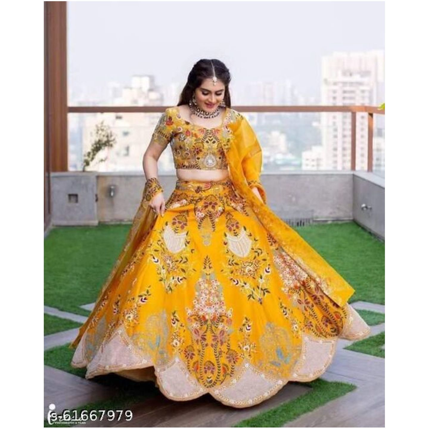 Yellow Lehenga-choli for Haldi Size -Semi Stitched