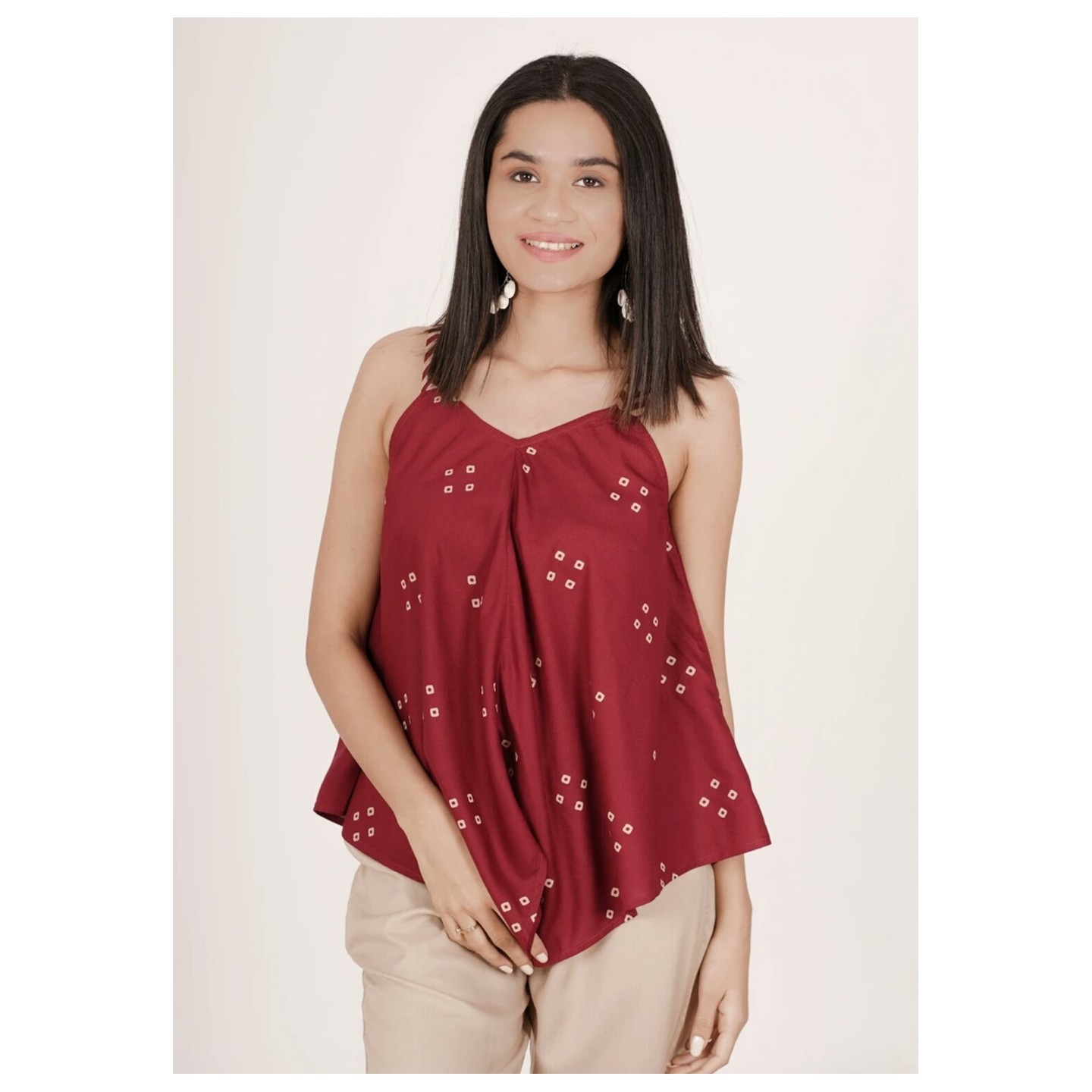 Maroon Asymmetric Flared Sleevless Top