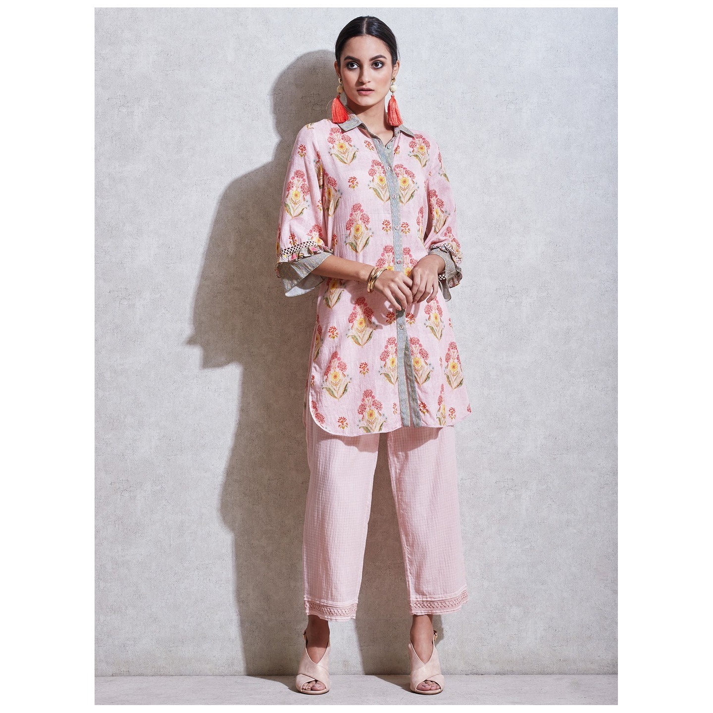 Baby Pink Floral Print Shirt Kurti