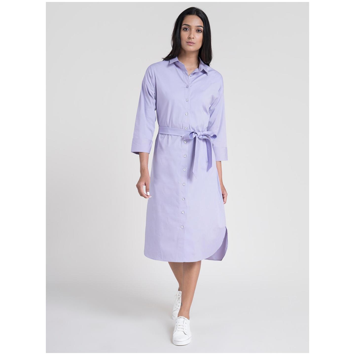 Cotton High Low Shirt Dress - Lilac