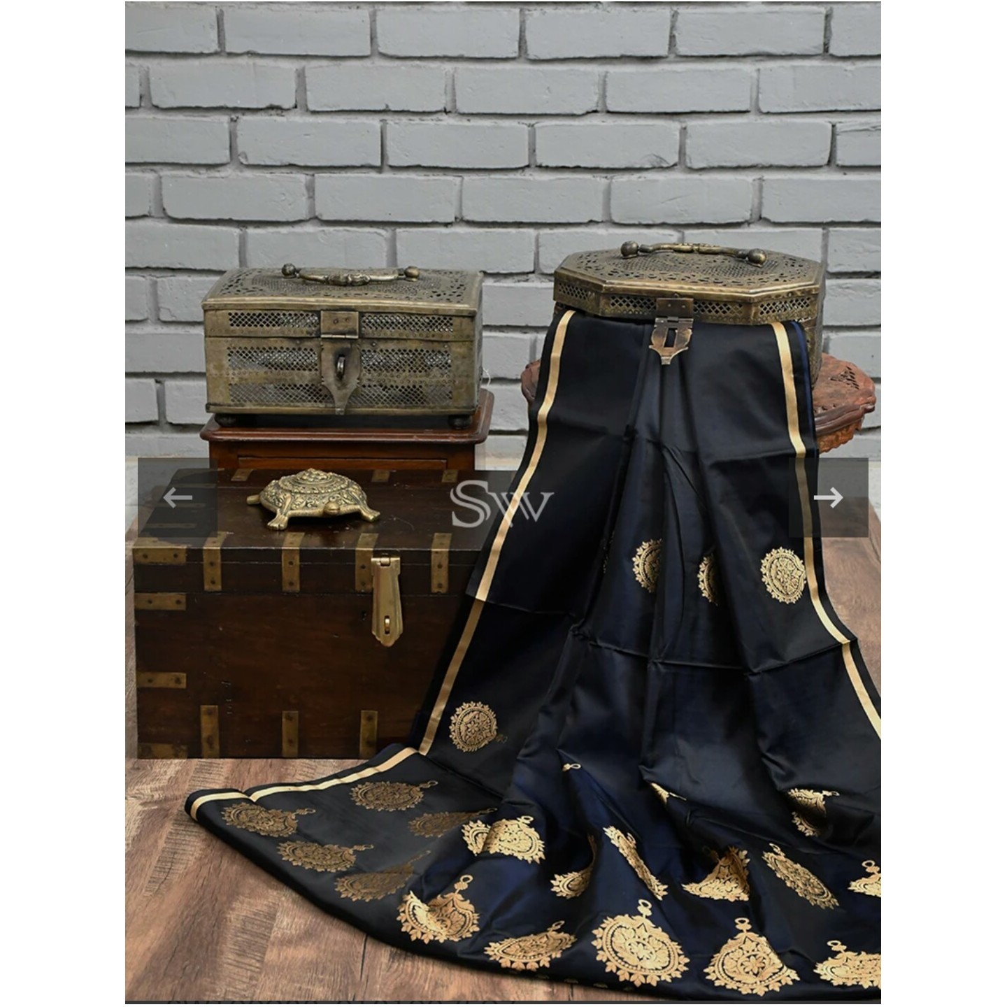 Black Blue Satin Silk Handloom Pure Banarasi Saree