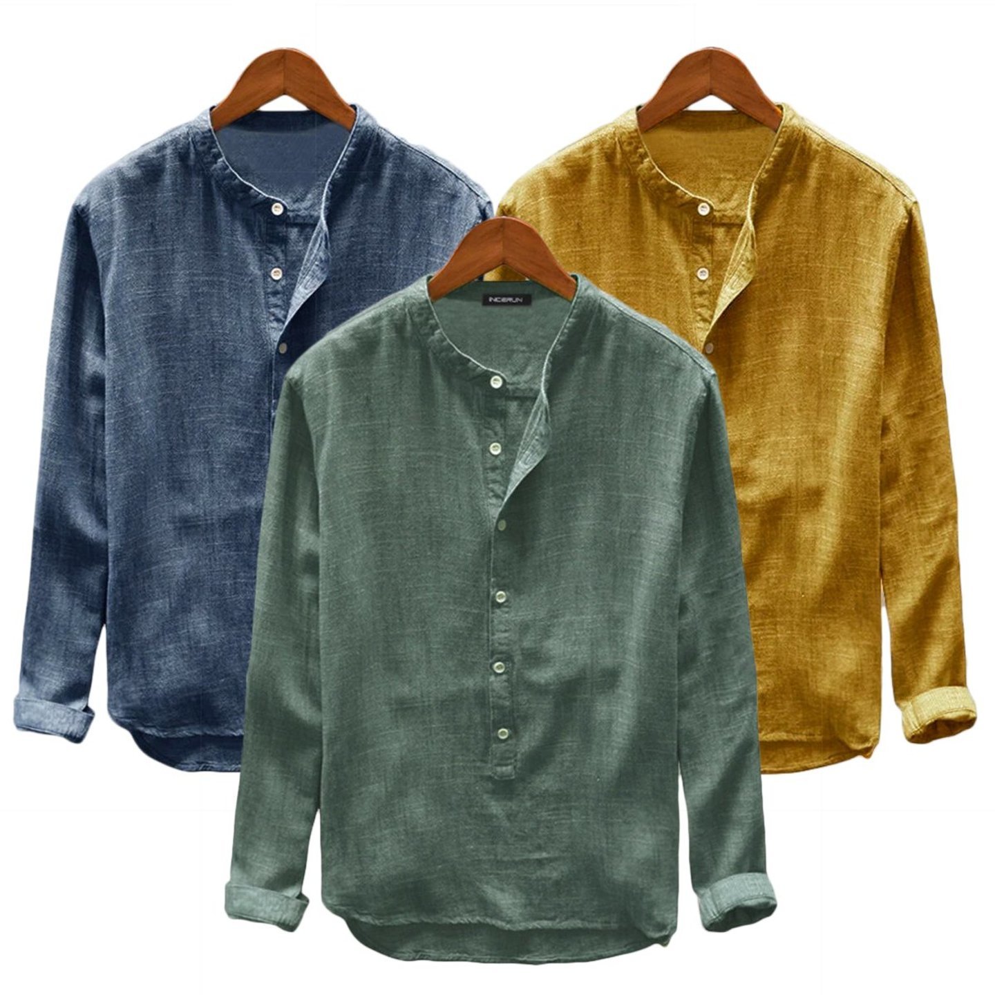 Stand Collar Long Sleeve Shirt -Pack of 3,