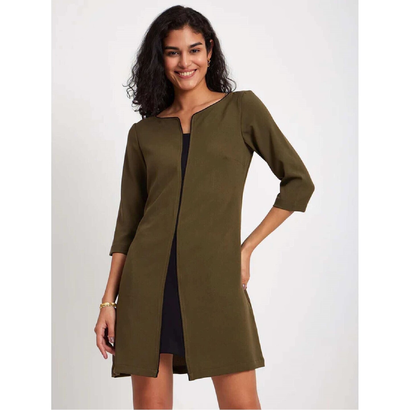 Color Block A-Line Dress - Olive Green