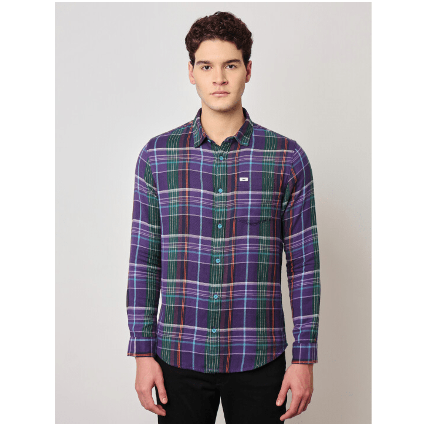 Lee Men's Checked Purple Shirt (Regular)