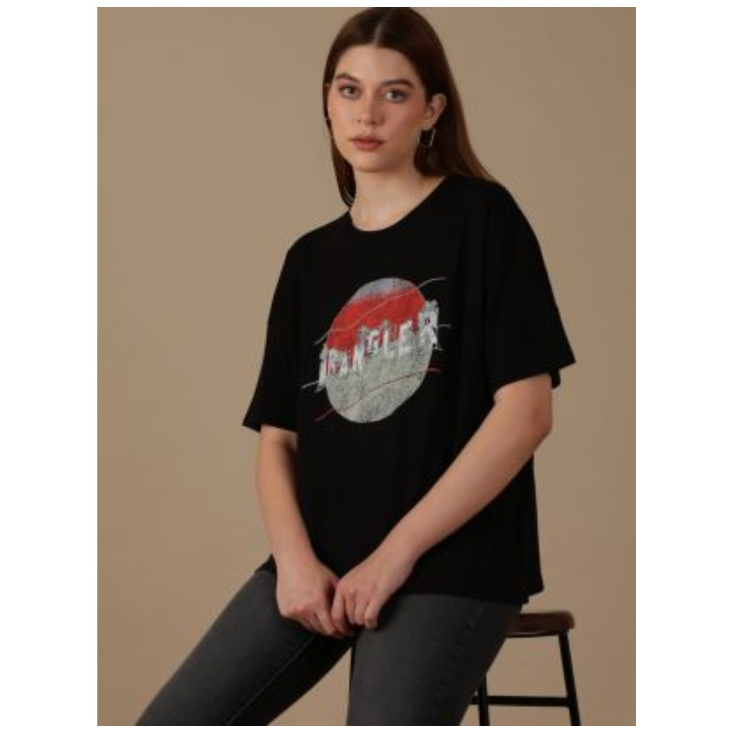 Wrangler Women's Graphic Black Logo Crew Neck T-Shirt (Girlfriend Tee)