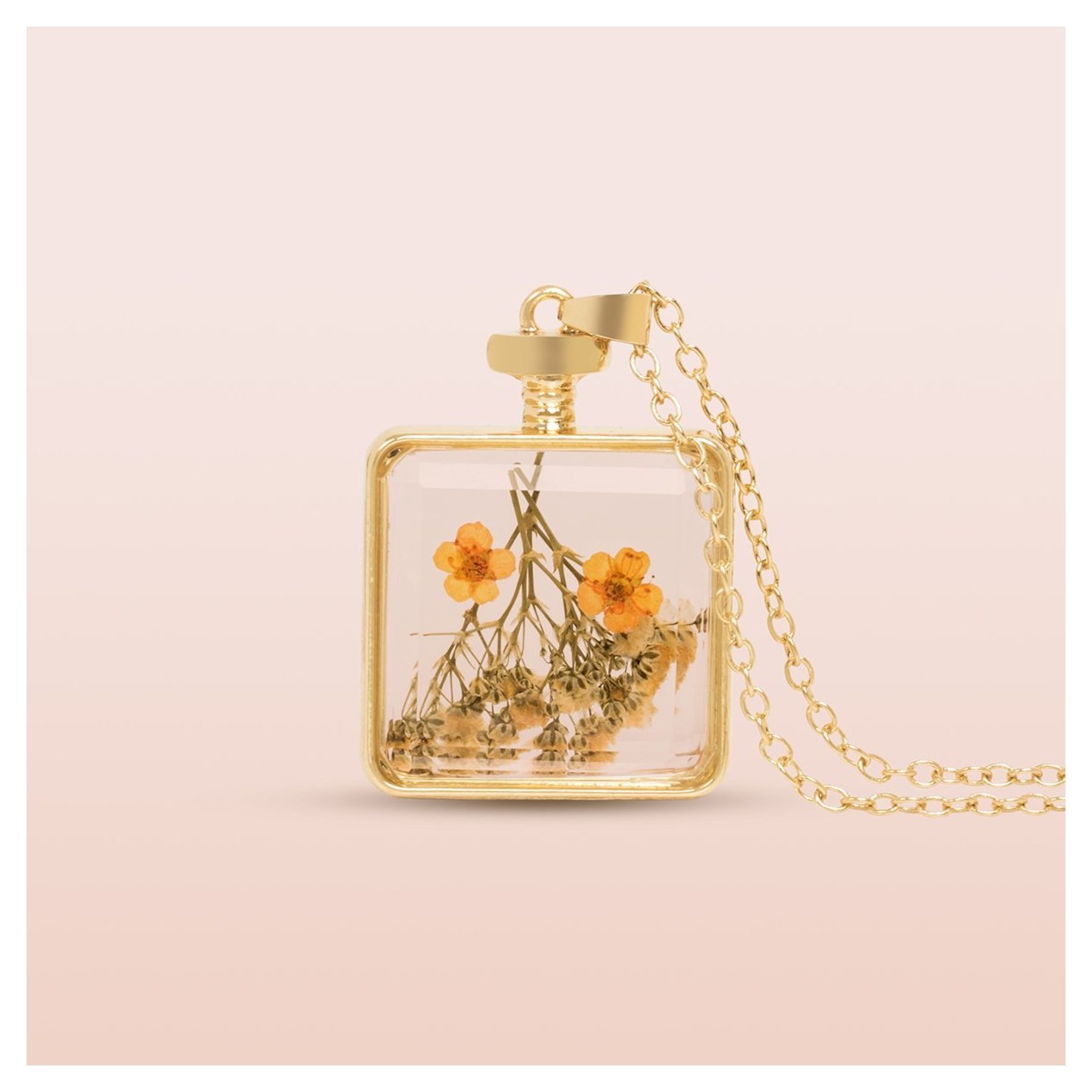 Orange Dry Flower Pendant Necklace