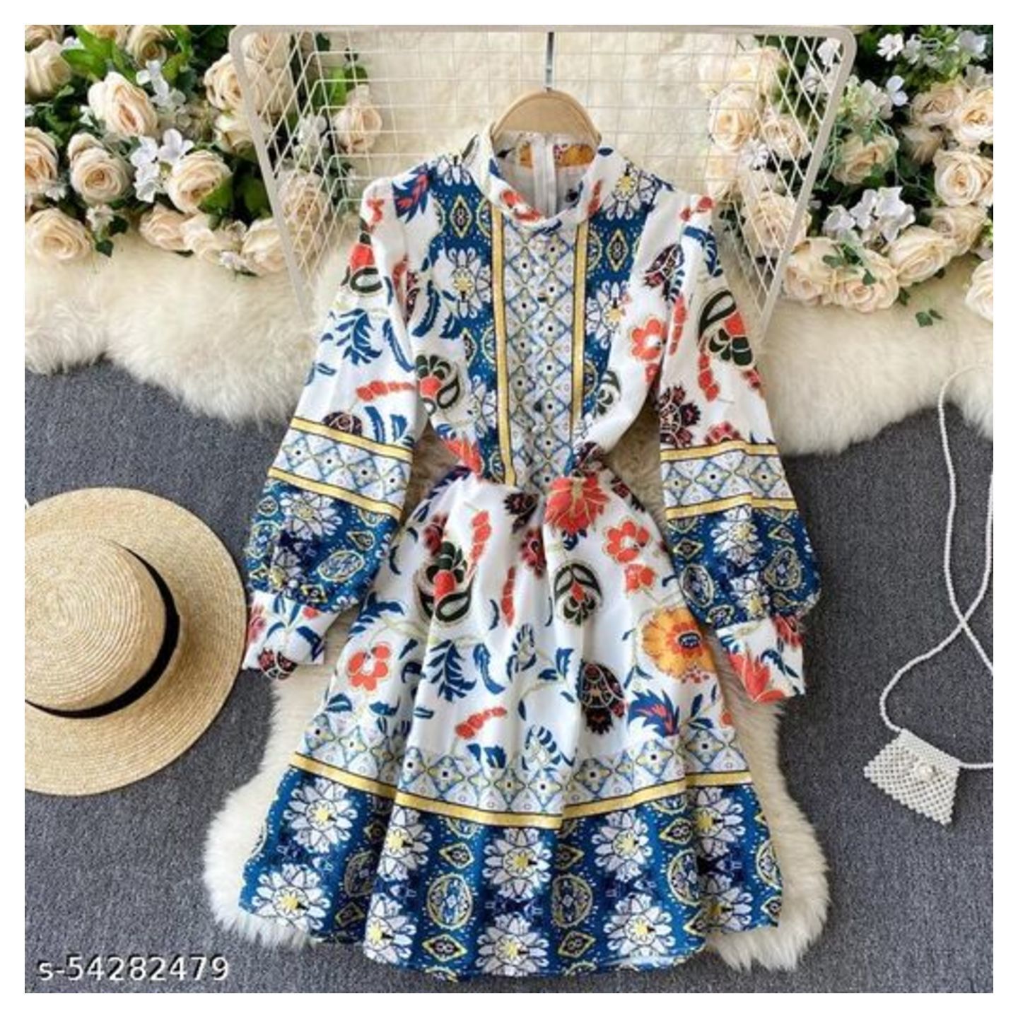 Women Retro Printed Short Dress