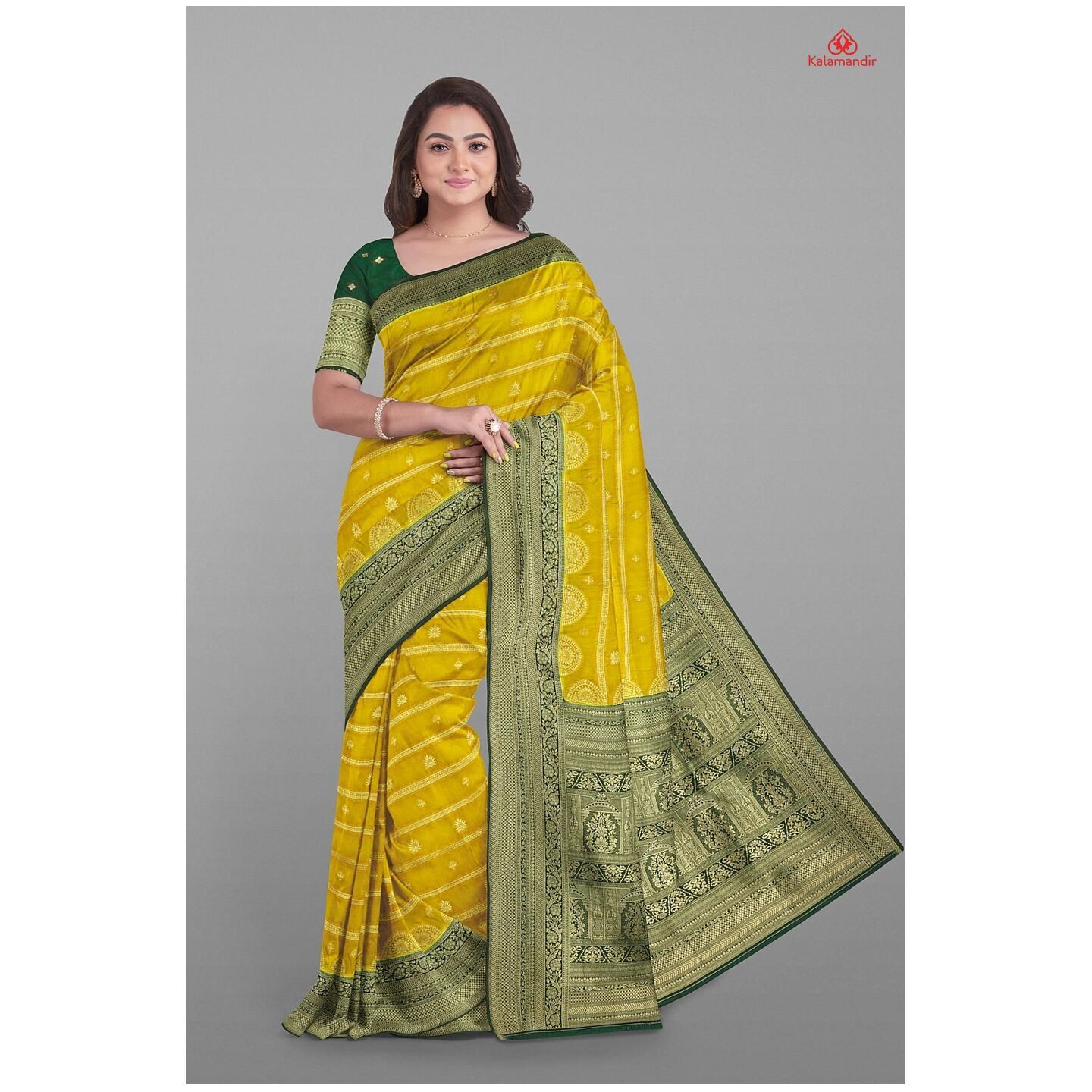 MEHANDI GREEN and DARK GREEN BUTTIS VISCOSE SILK Saree with BANARASI FANCY