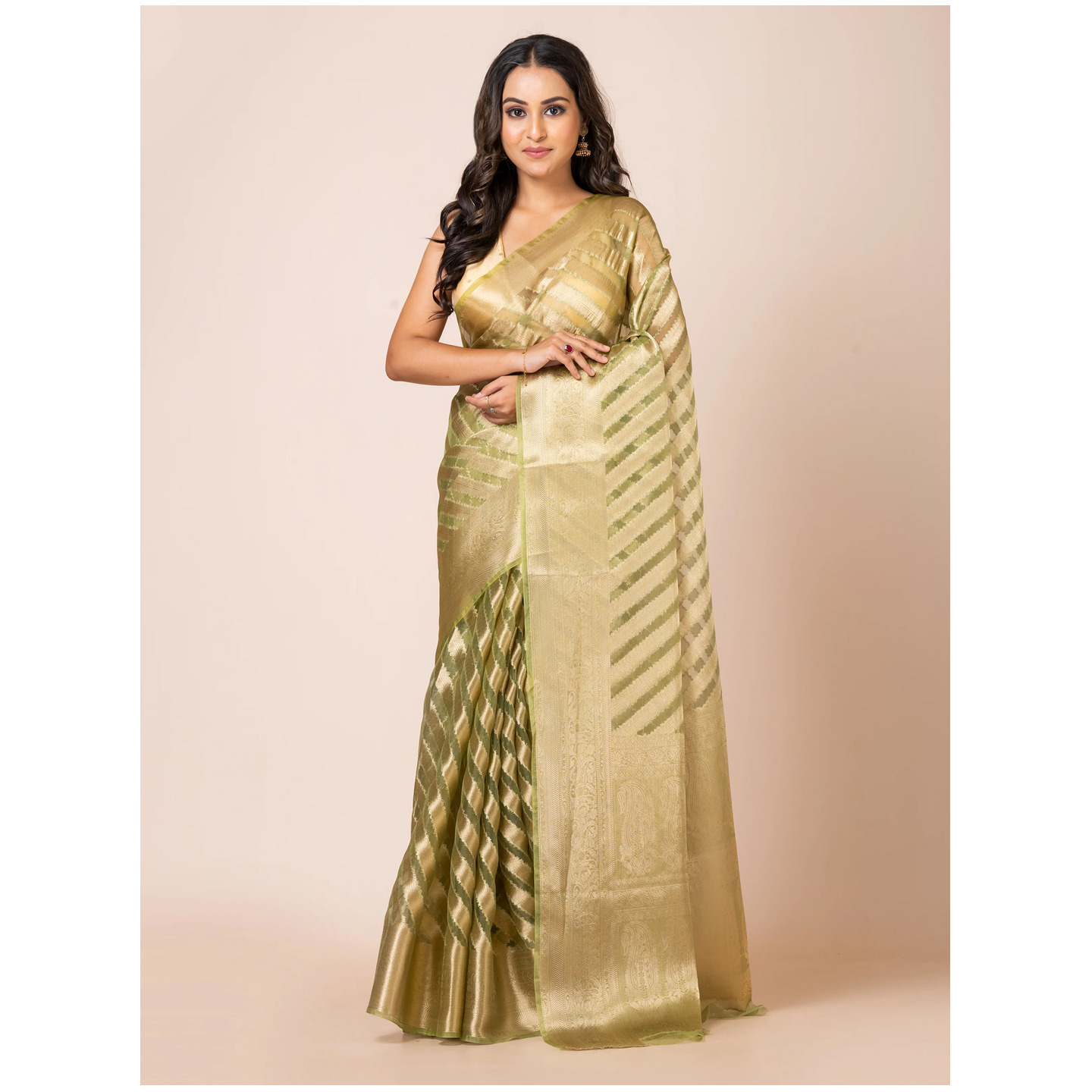 KAVVYA SOFT & LIGHTWEIGHT MINT GREEN ORGANZA SILK WEAVING SAREE 