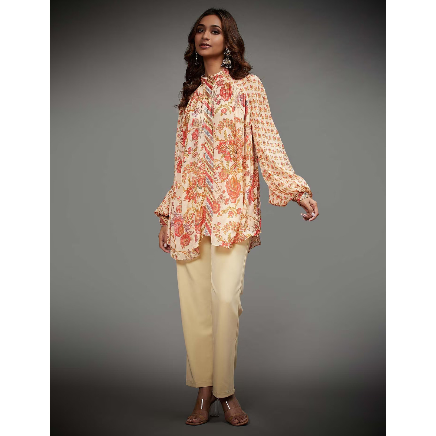 Cream & Coral Navina Kurti