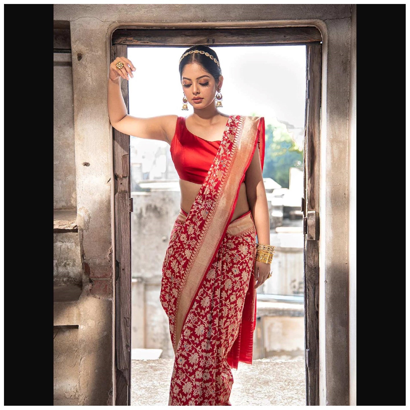 Red Meenakari Katan Silk Handloom Banarasi Saree