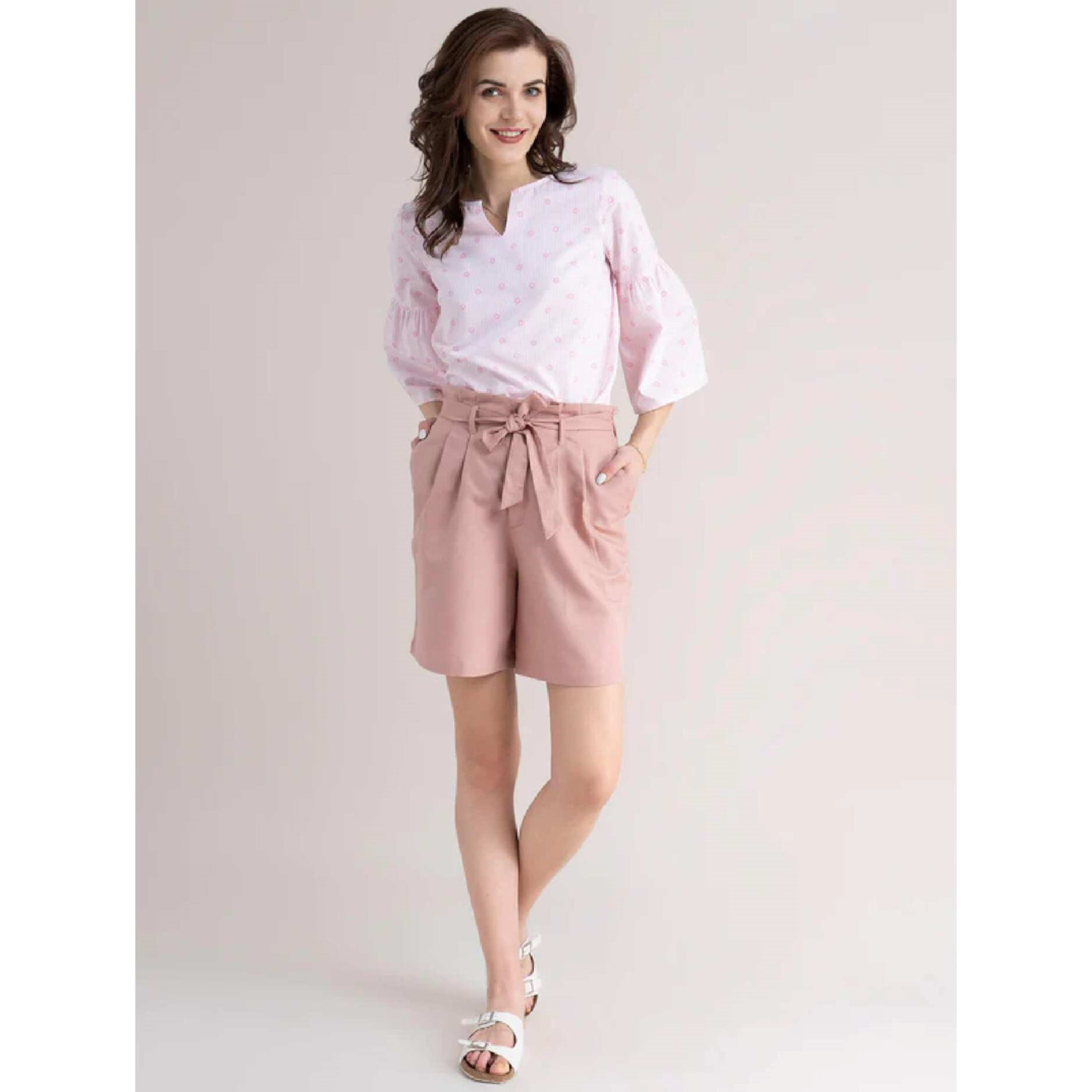 Linen Paper Bag Shorts - Dusty Pink