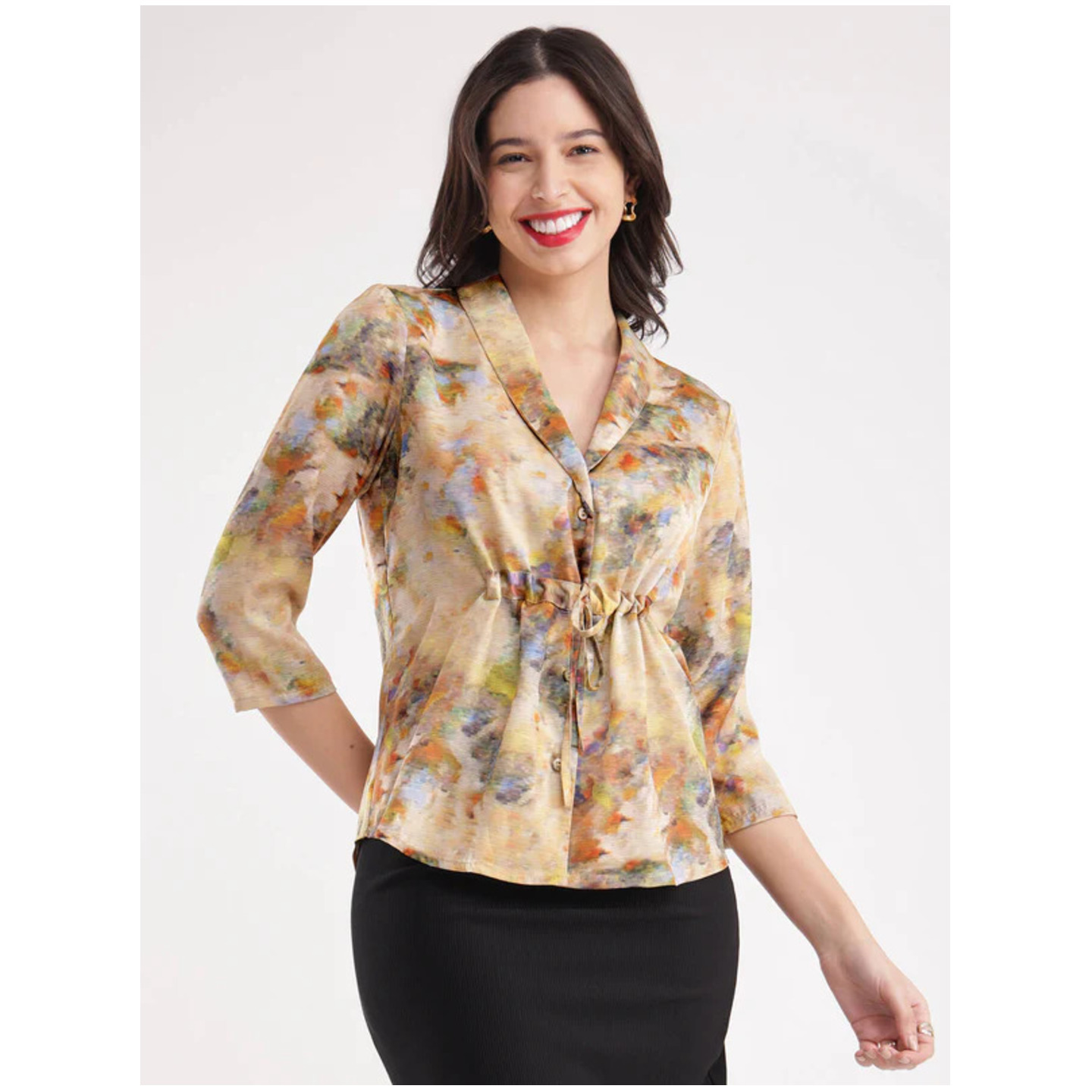 Satin Tie-Up Top - Beige 