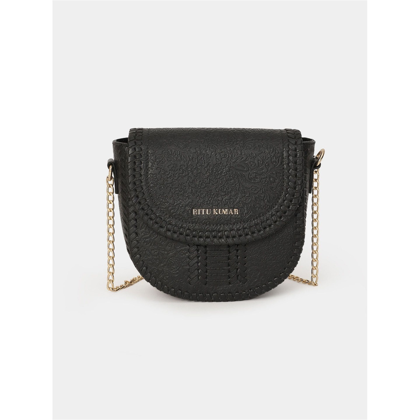 Black Embossed Leather Sling Bag