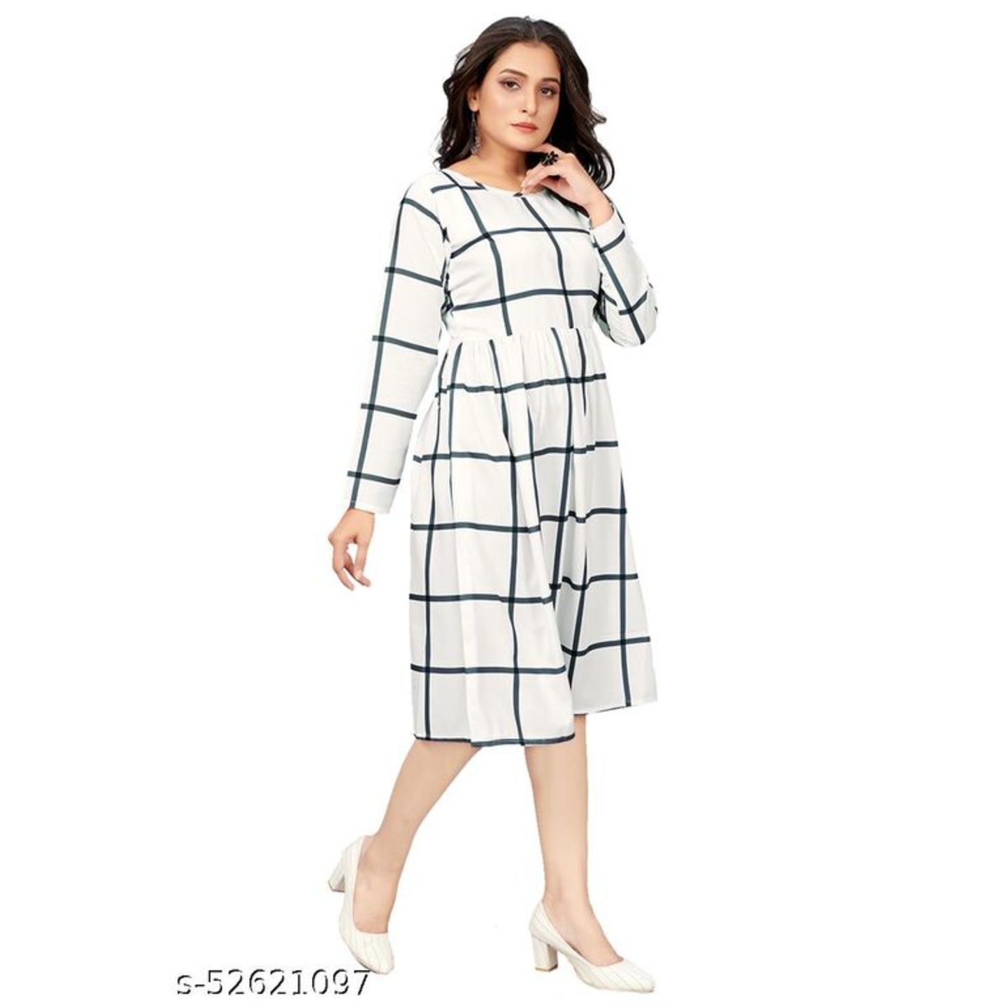 Manshav Women's Fit And Flare Fancy Western Cotton Midi Dress