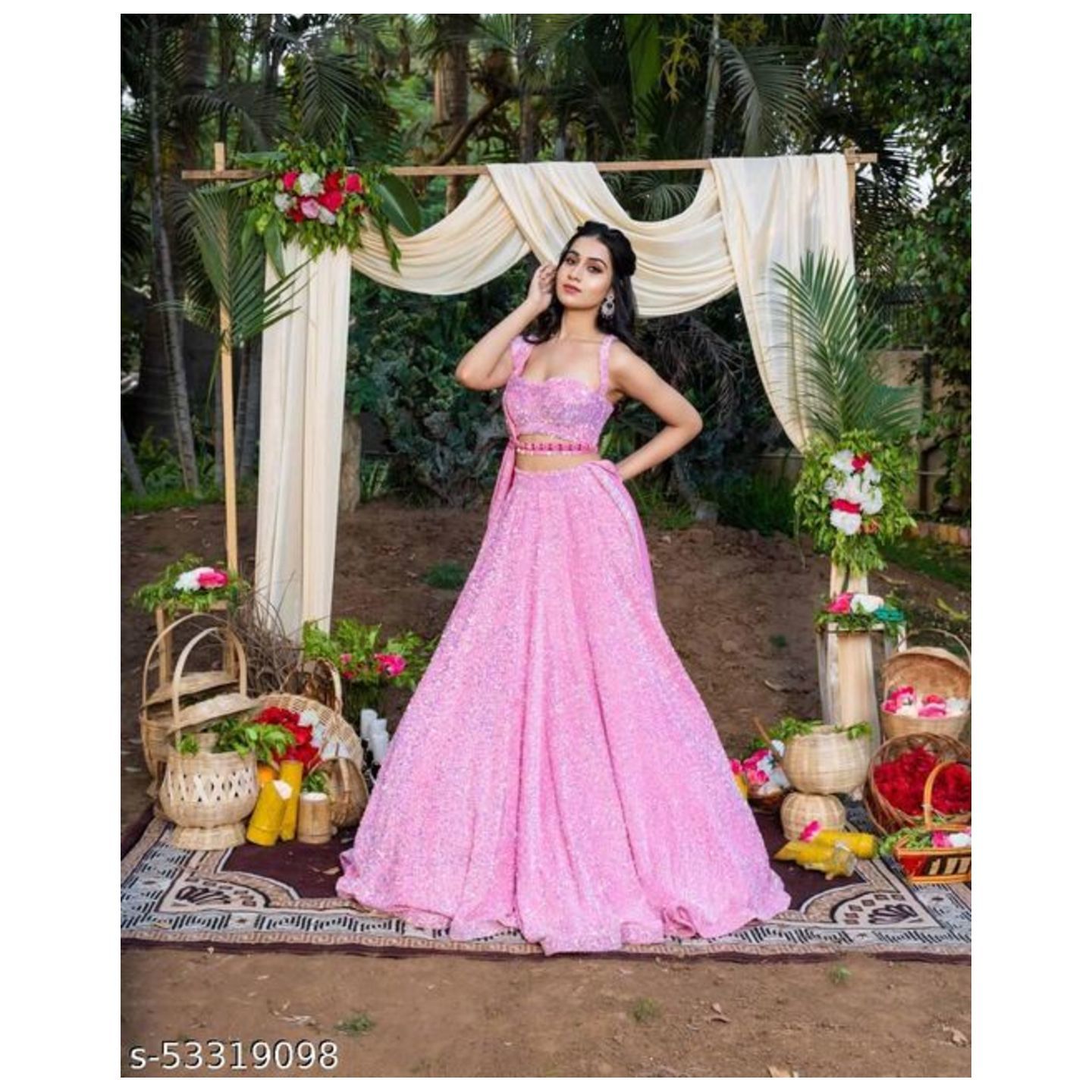 Elegant Partywear High-Quality Pinc-10133 Lehenga