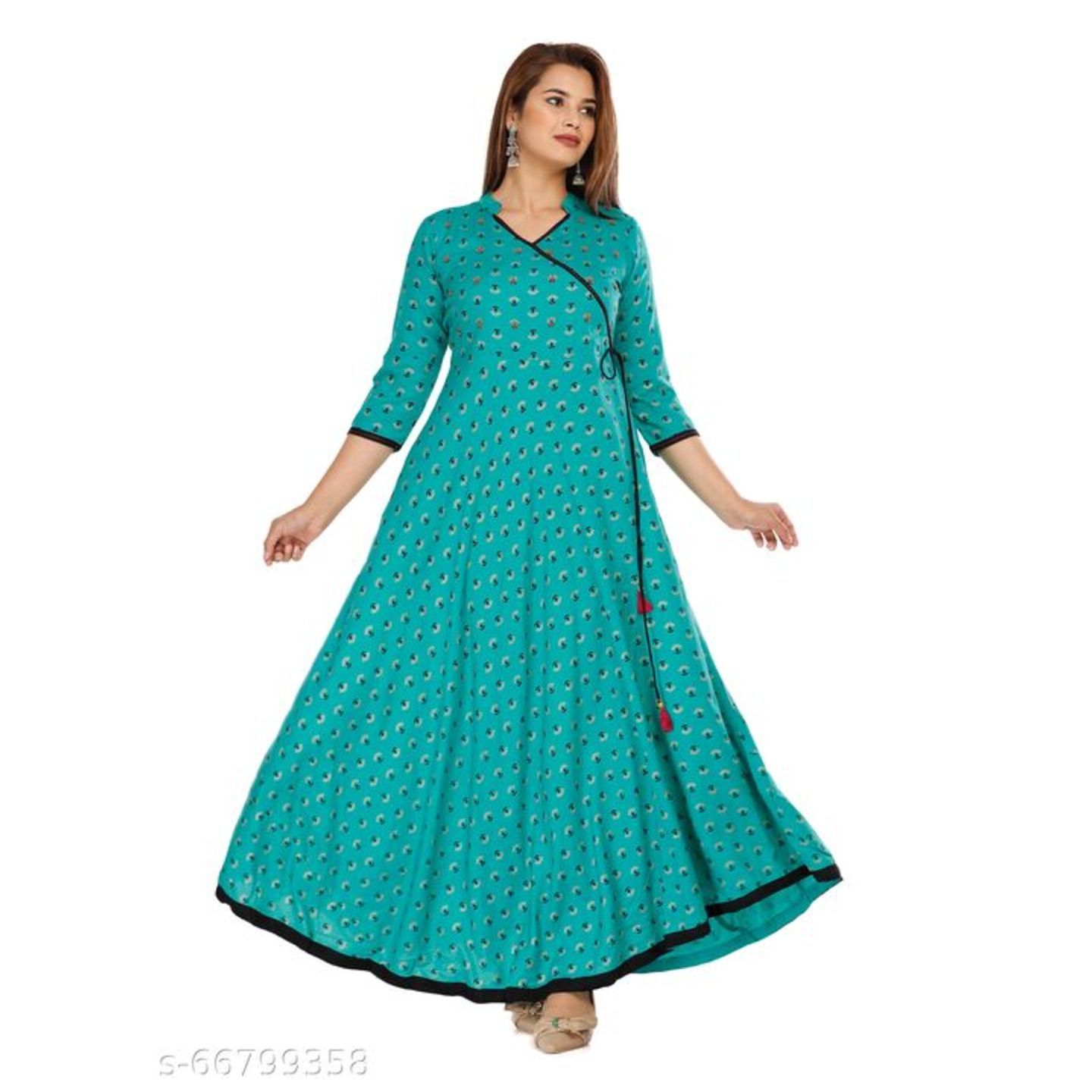 Jai Shree Adda Work Lace Designer  Premium Rayon Rama Green KURTI