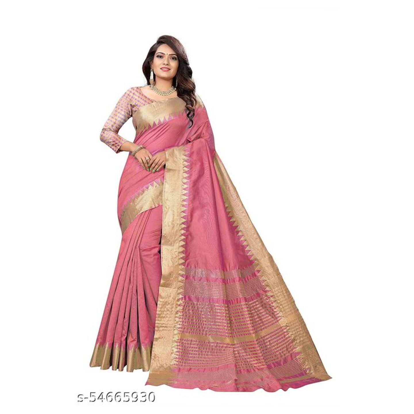 Women's Plain satin weave Silk Blend Saree