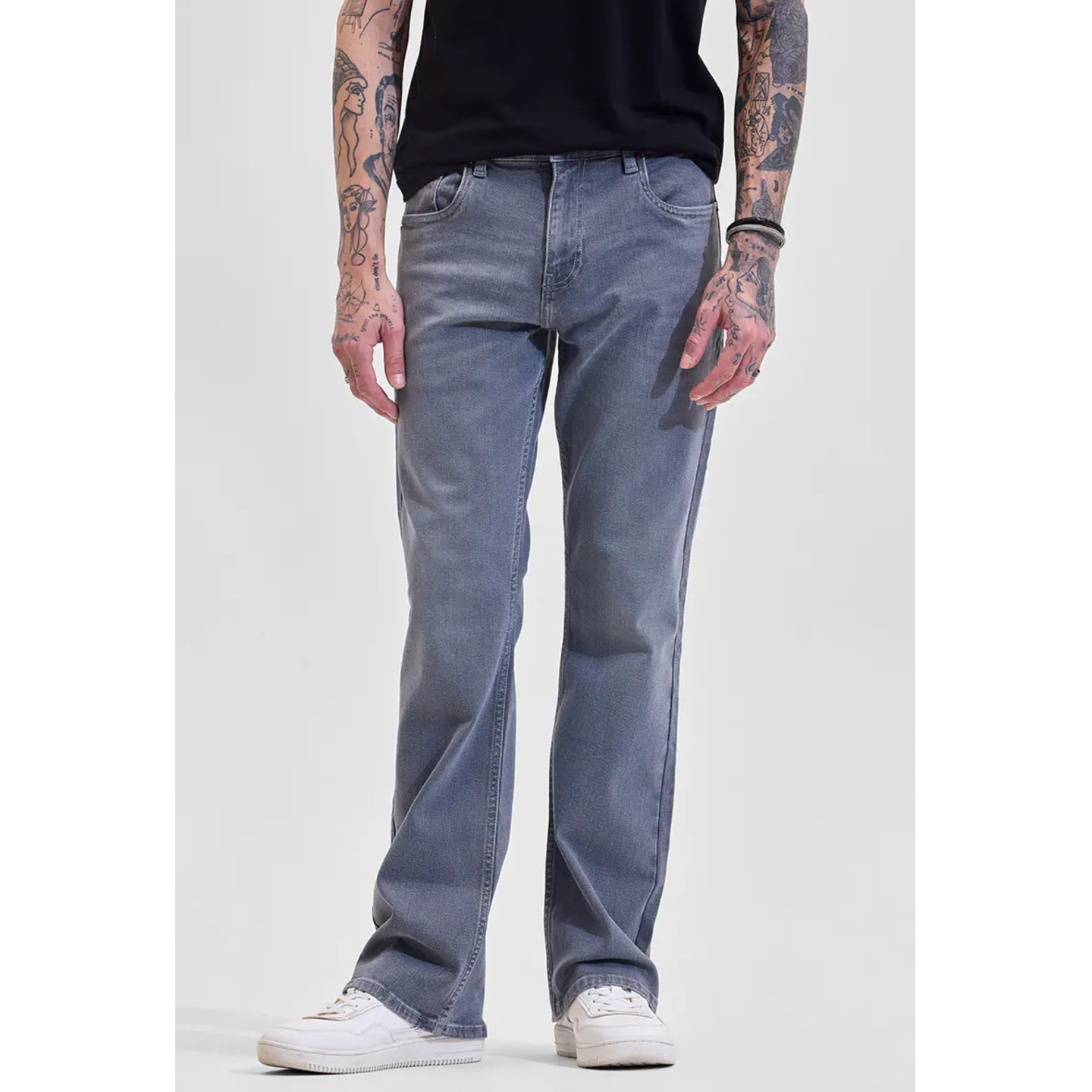 Grey Mid Rise Bootcut Jeans