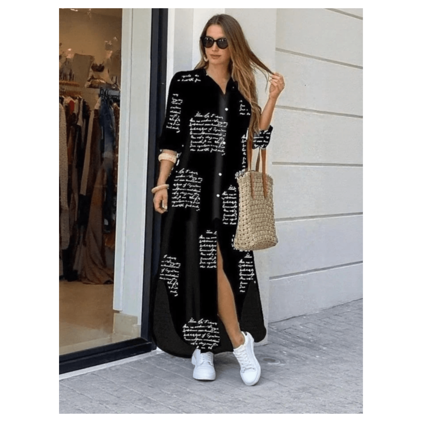 Black Conversational Printed Shirt Dress