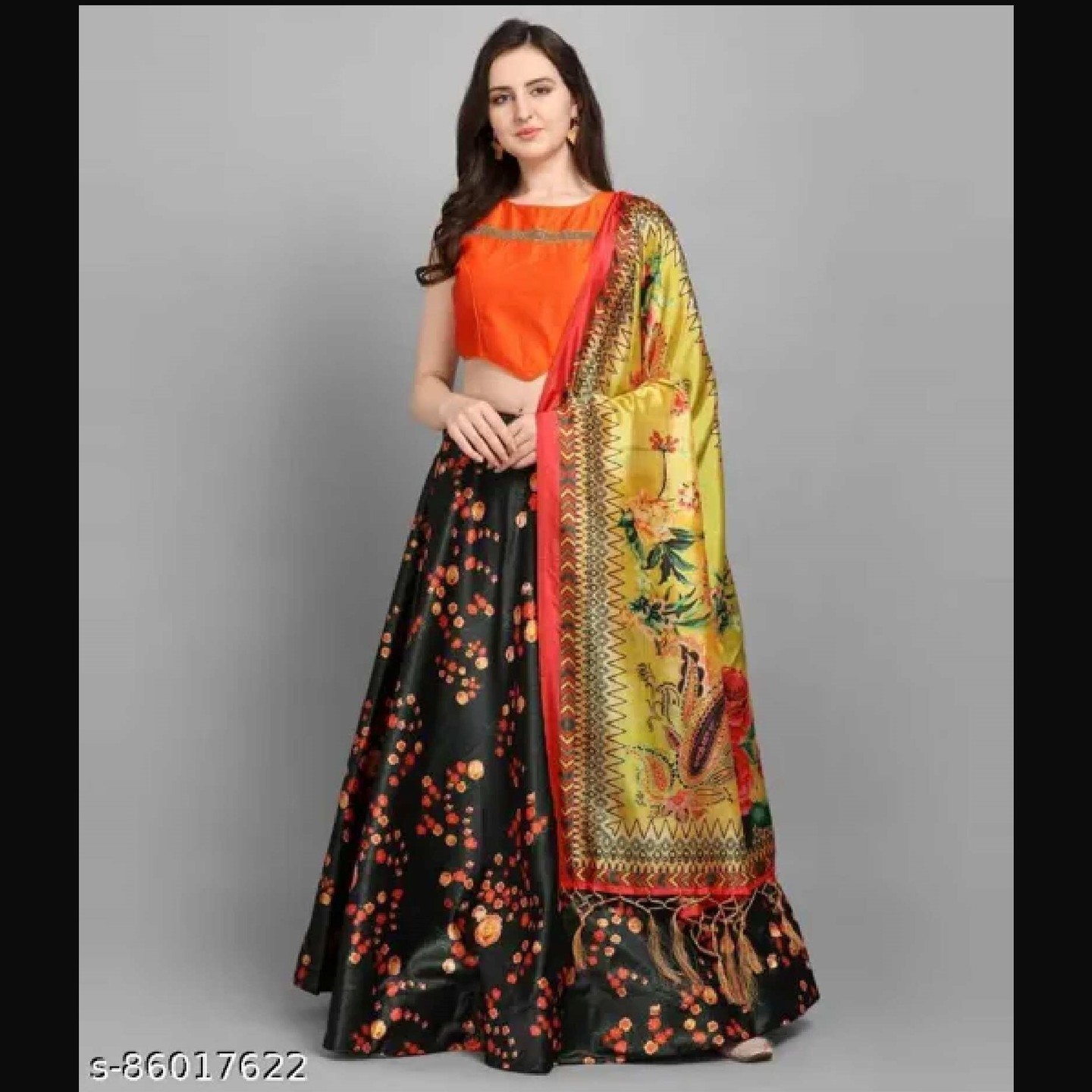 Digital Print, Floral Print Semi-Stitched Lehenga Choli Size- Semi-Stitched