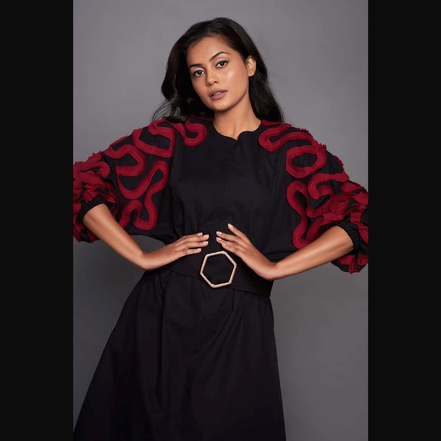 Deepika Arora   Black Cotton Midi Dress With Belt