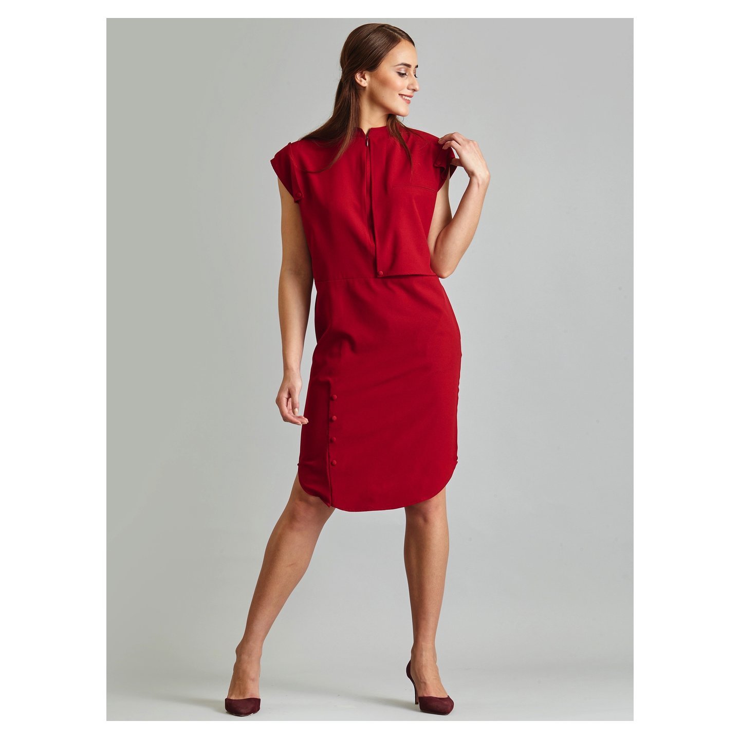 Straight Fit Rounded Hem Dress - Carmine Red