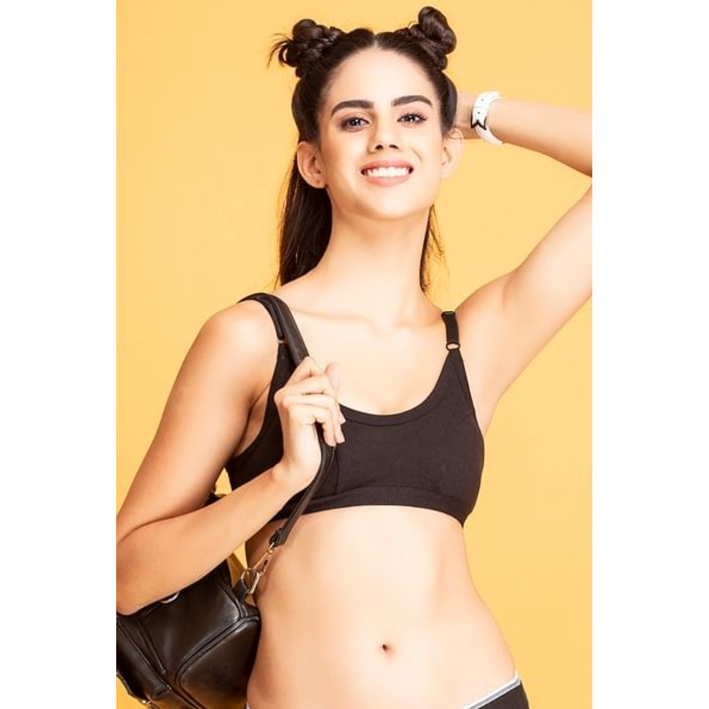 Low Impact Cotton Non-Padded Non-Wired Sports Bra in Black