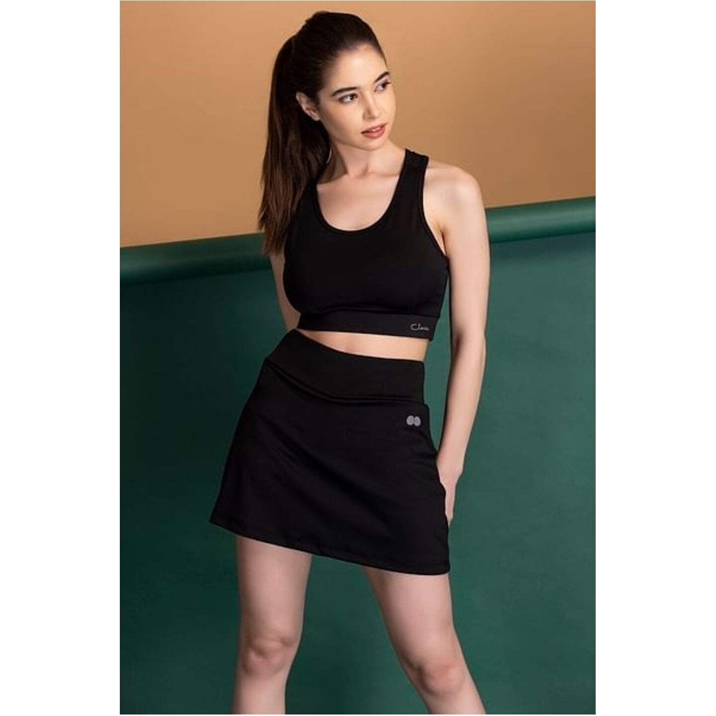 High-Rise Active Skirt in Black with Attached Inner Shorts