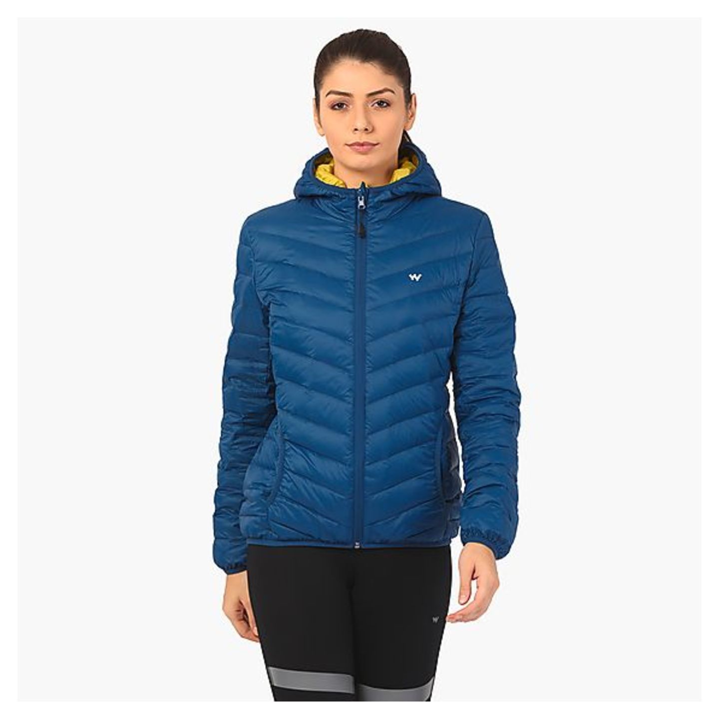 Women's Hooded Reversible Down Jacket - Navy Lime