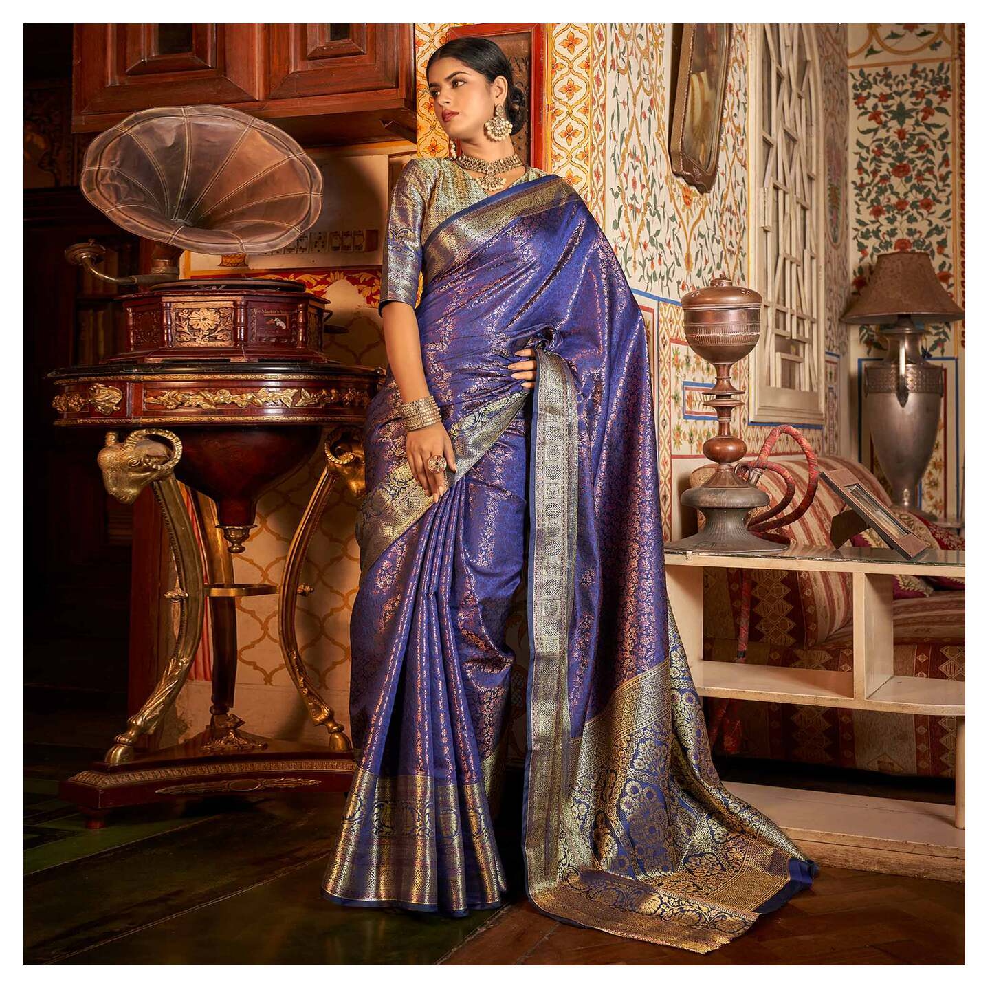 Violet Woven Kanjivaran Silk Saree 