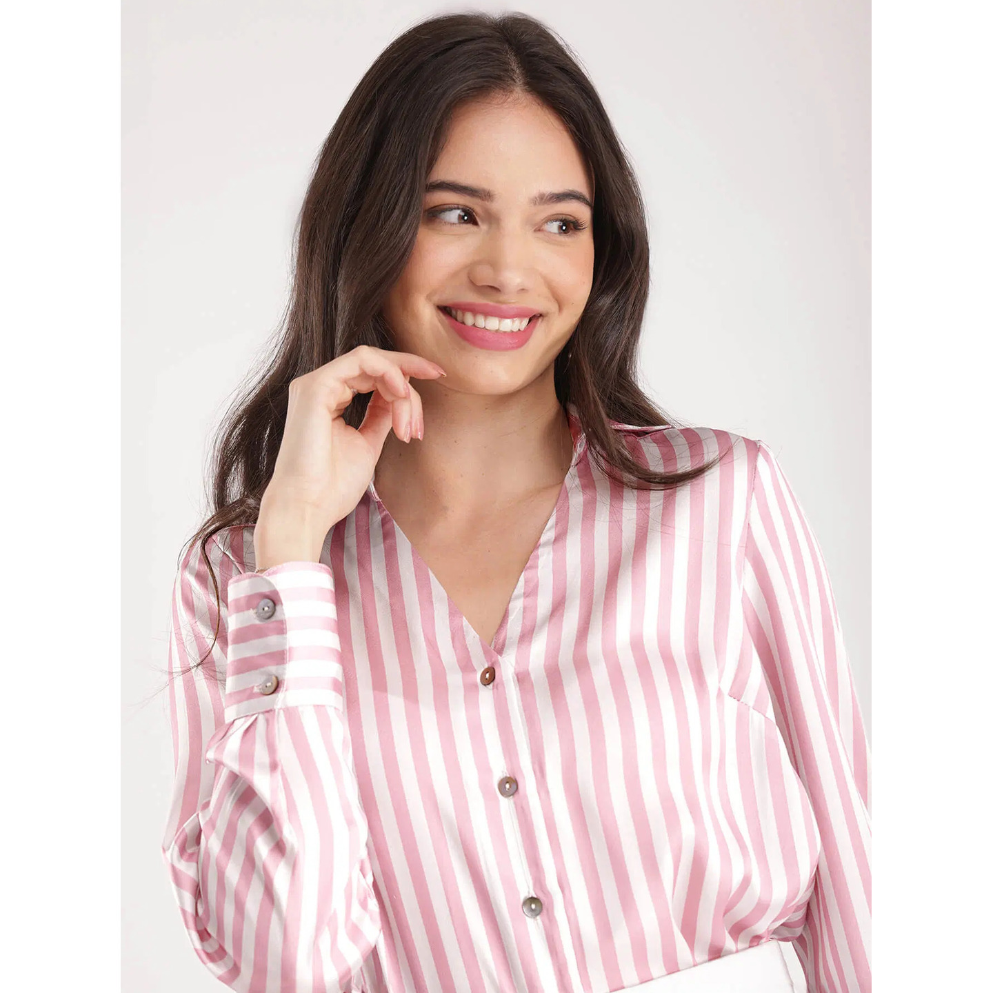 Satin Stripes Shirt - Pink 