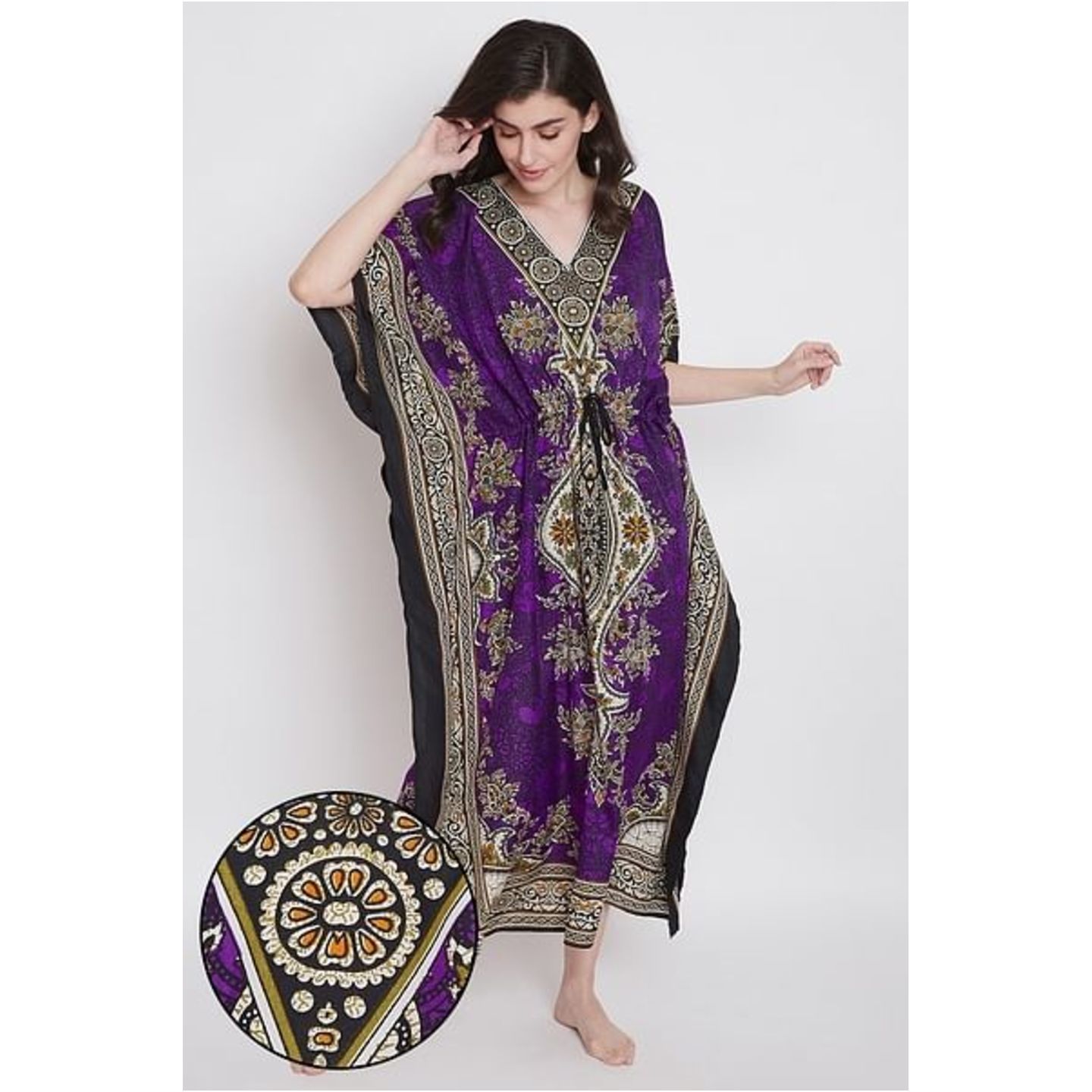 Print Me Pretty Long Kaftan in Dark Purple - Crepe