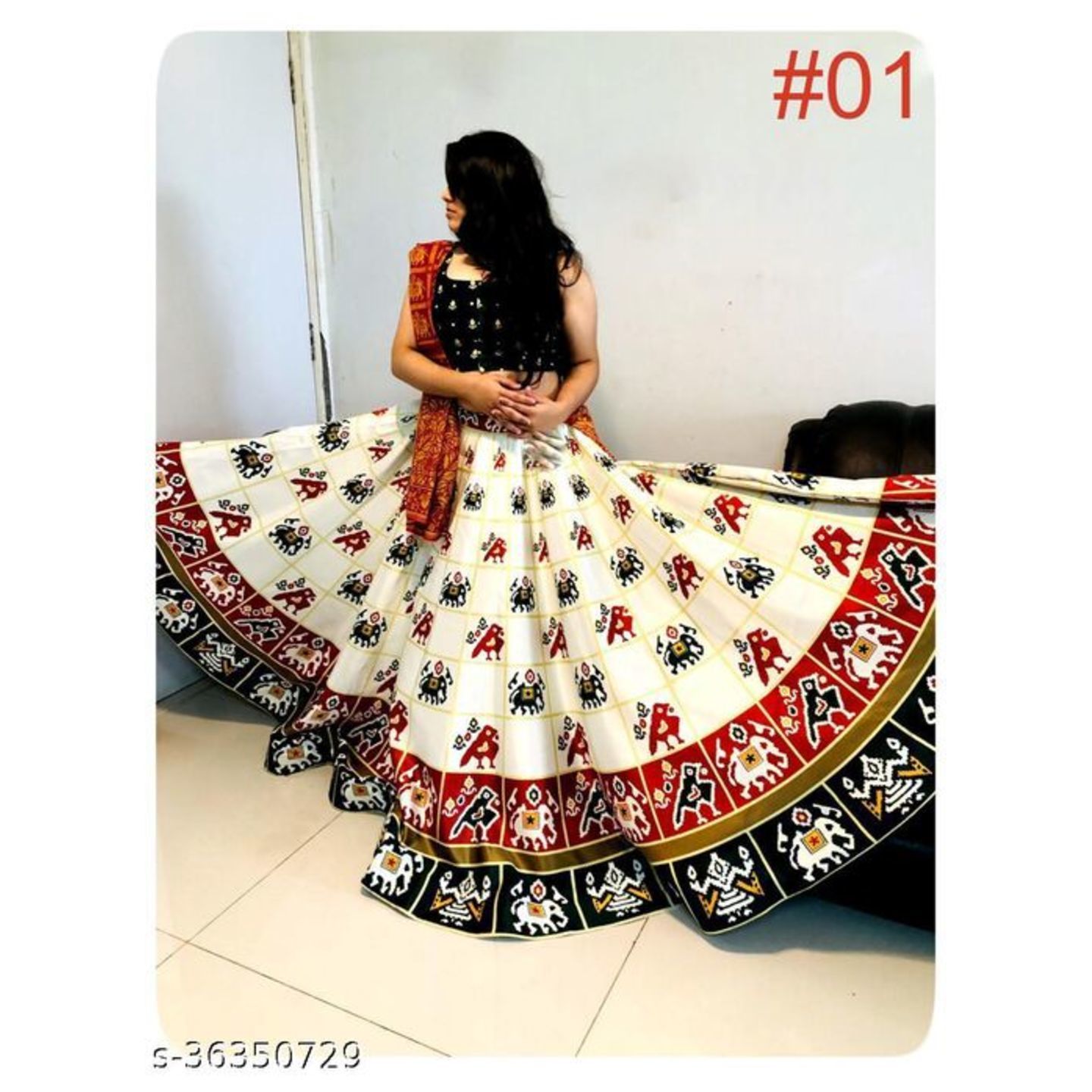 Printed patola lehenga for Navratri and festival for women Size- Semi-Stitched