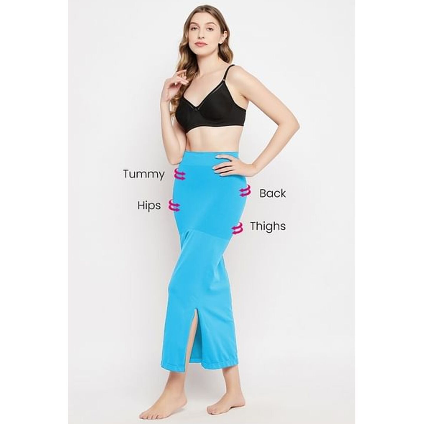 Saree Shapewear Petticoat with Side Slit in Light Blue 