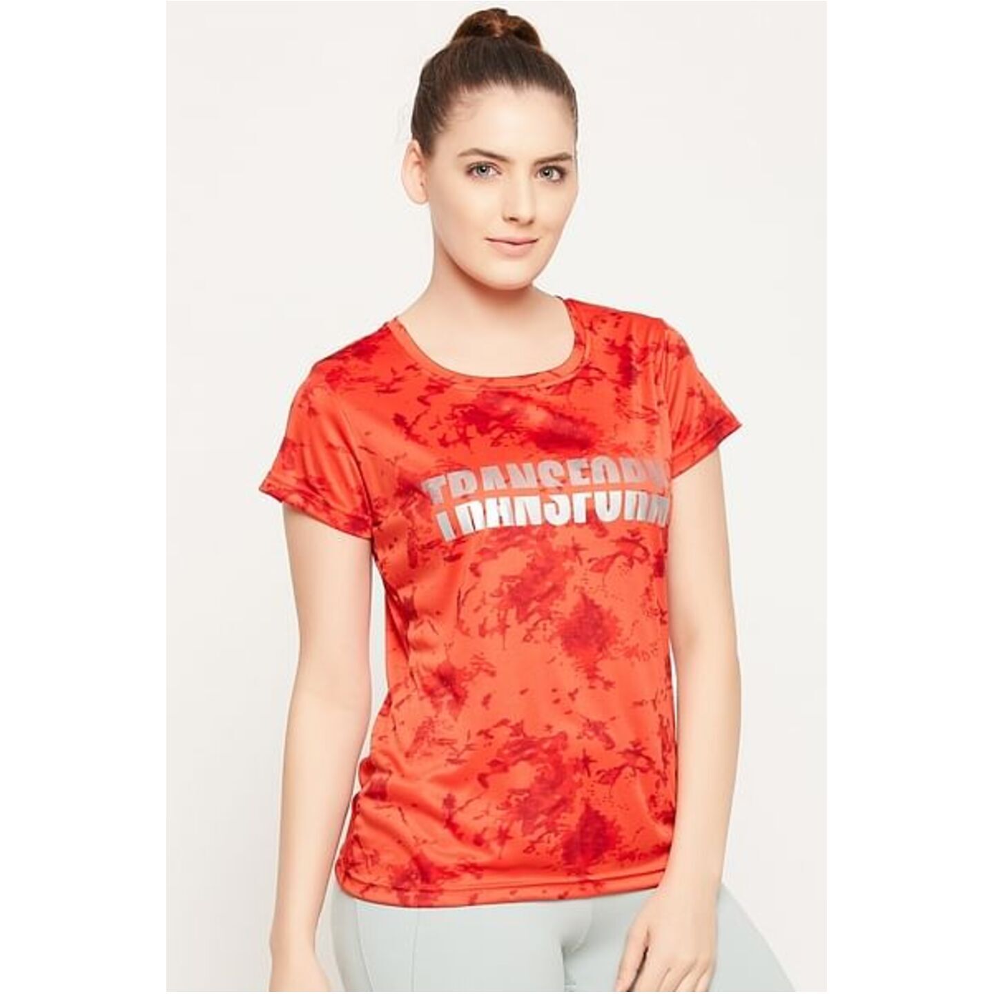 Comfort-Fit Active Text Print T-shirt in Scarlet Red with Reflective Sticker