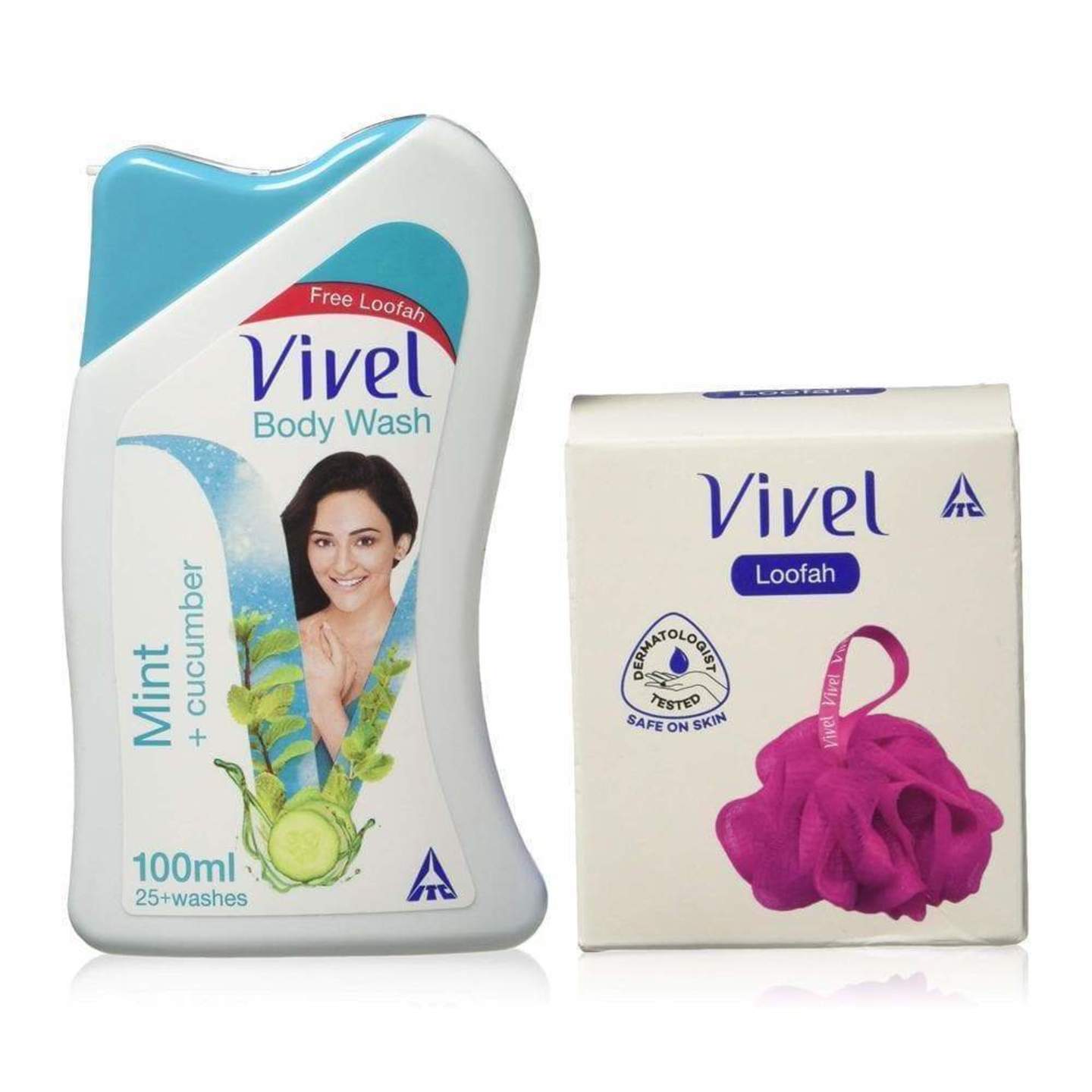 Vivel Mint & Cucumber Body Wash 100 ml, with Free Vivel Loofah