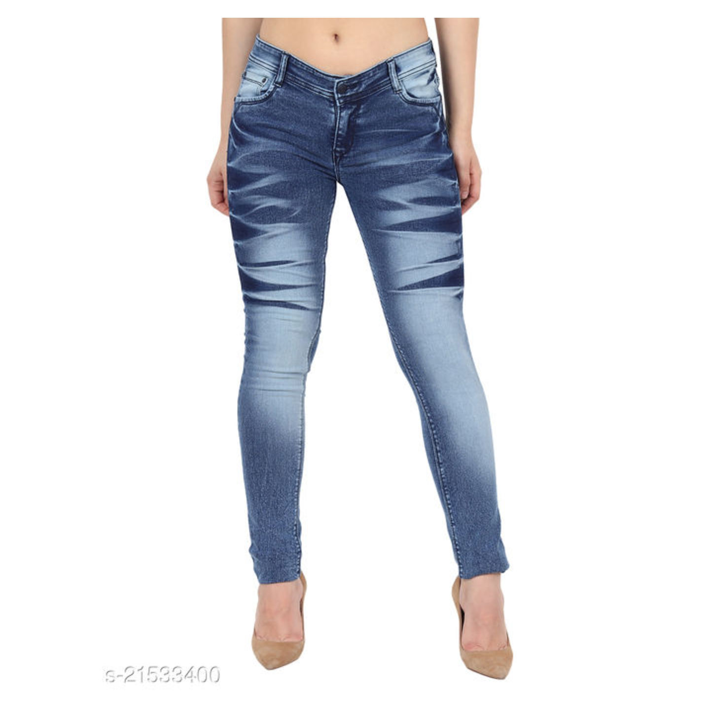 Women Navy Blue Faded Skinny Fit Mid Rise Stretchable Denim Jeans