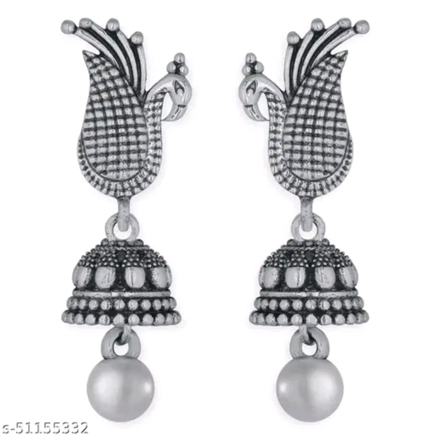 Spargz Ethnic Peacock Jhumki Silver Oxidized Earrings & Studs