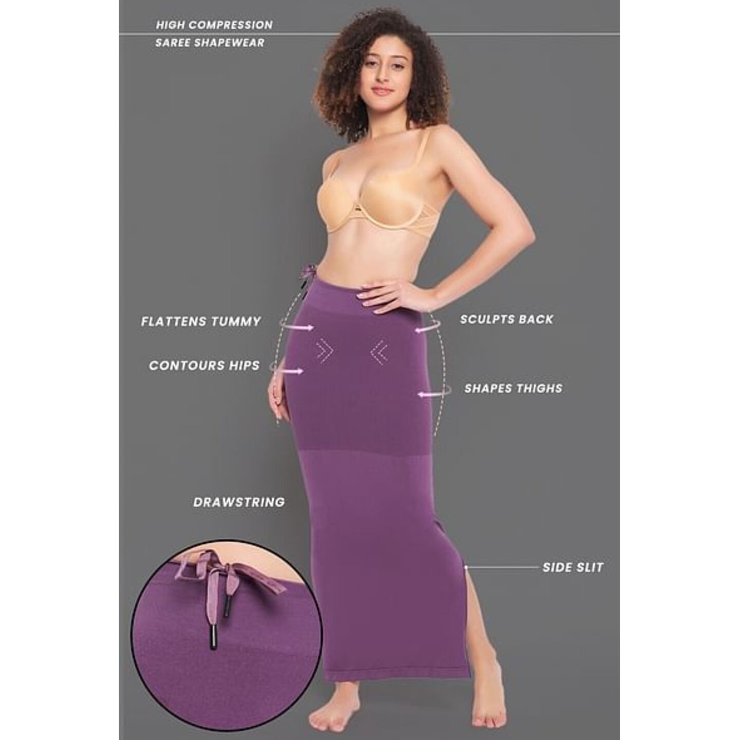 Saree Shapewear Petticoat with Drawstring in Violet 