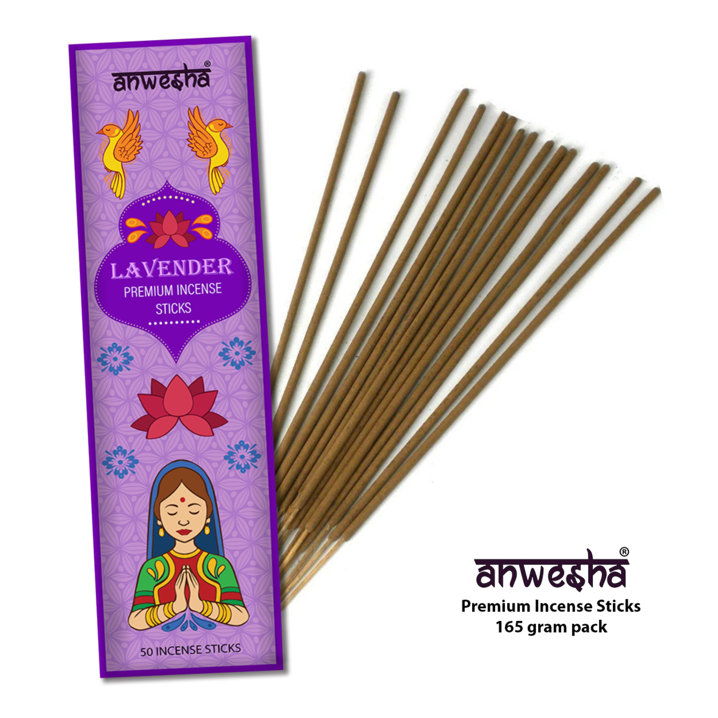 Lavender Natural Indian Incense Sticks - 100 Agarbatti Pack