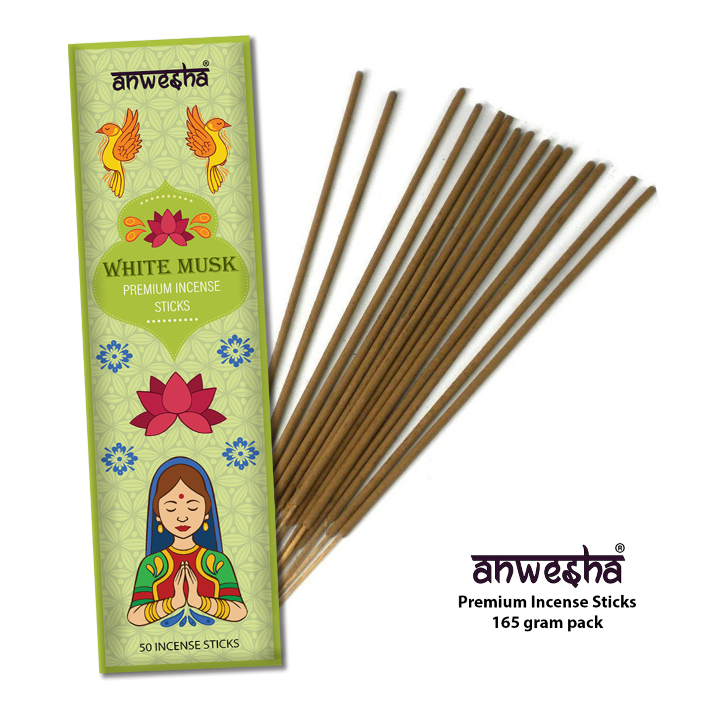 White Musk Natural Indian Incense Sticks - 100 Agarbatti Pack