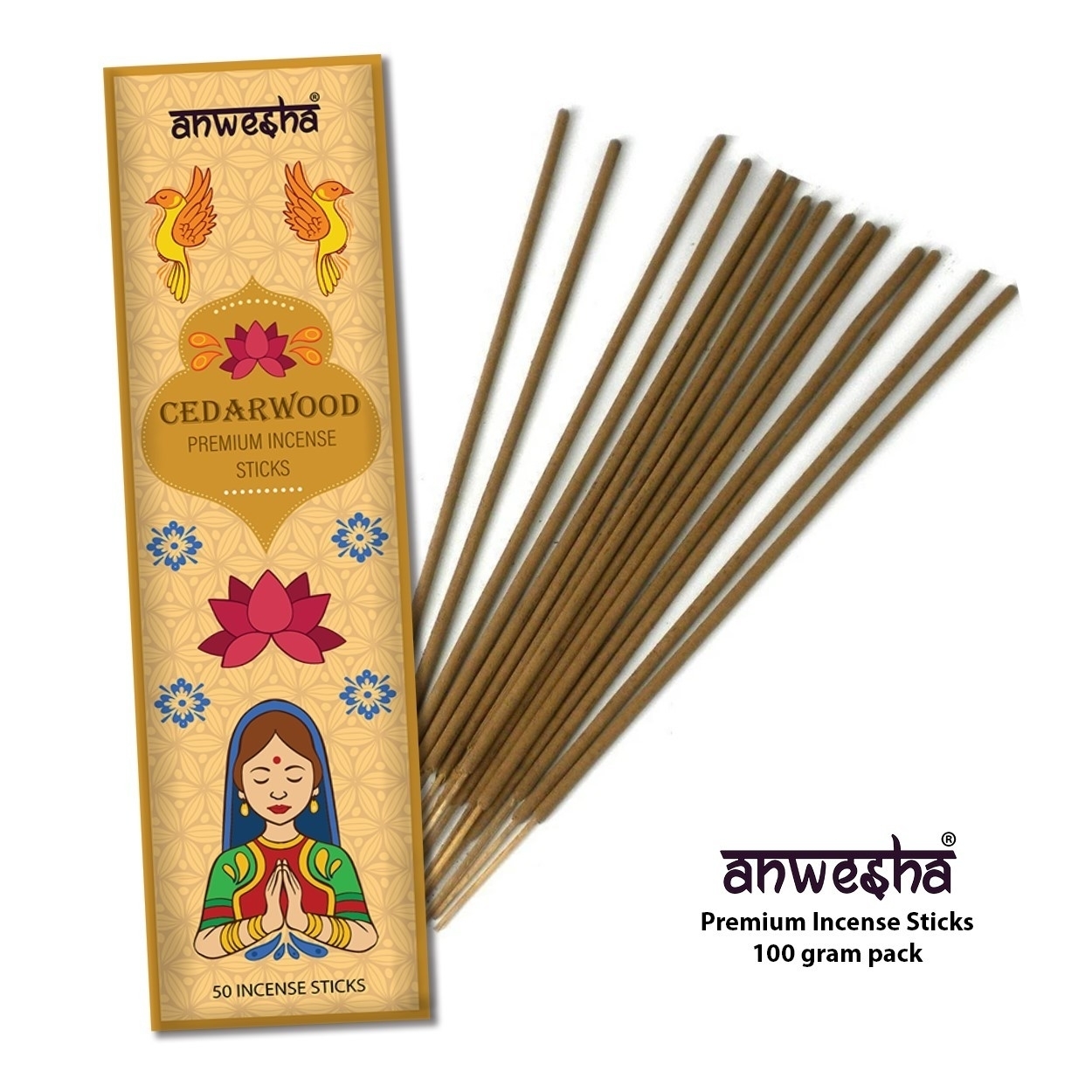 Cedarwood Natural Indian Incense Sticks - 100 Agarbatti Pack