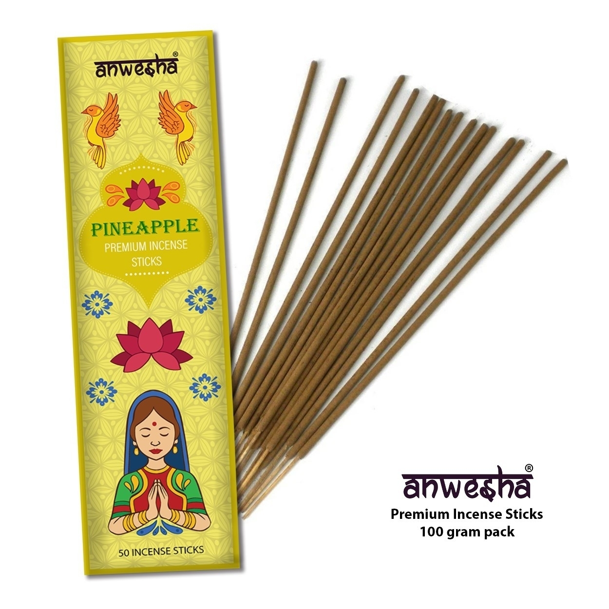 Pineapple Natural Indian Incense Sticks - 100 Agarbatti Pack