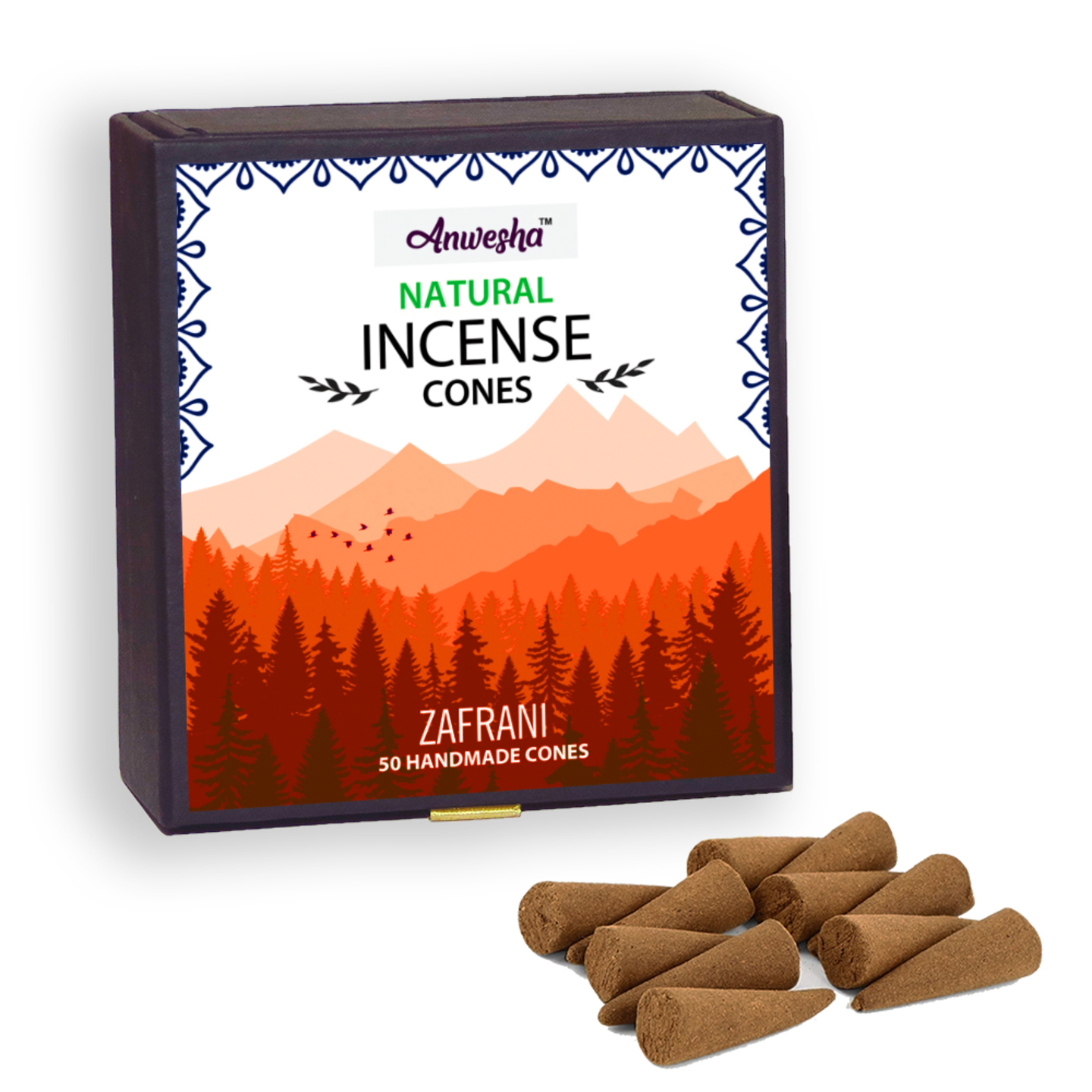 Zafrani Incense Cones Box - 50 Cones