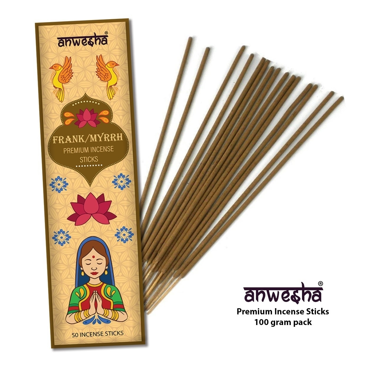 Frank Myrrh Natural Indian Incense Sticks - 100 Agarbatti Pack